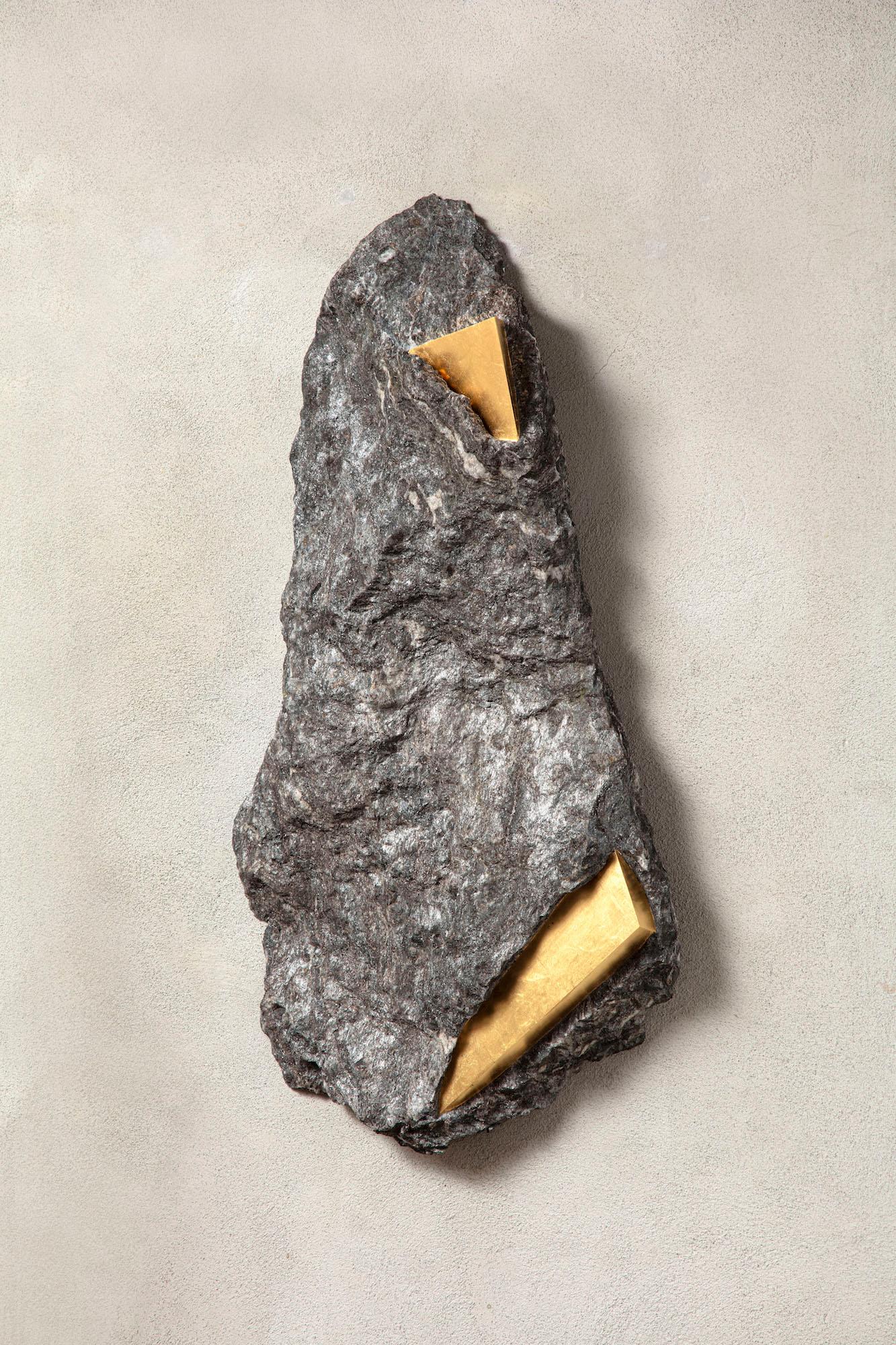 Sezione Aurea 2024-006 by Mattia Bosco - Wall sculpture, marble, gold leaf, rock