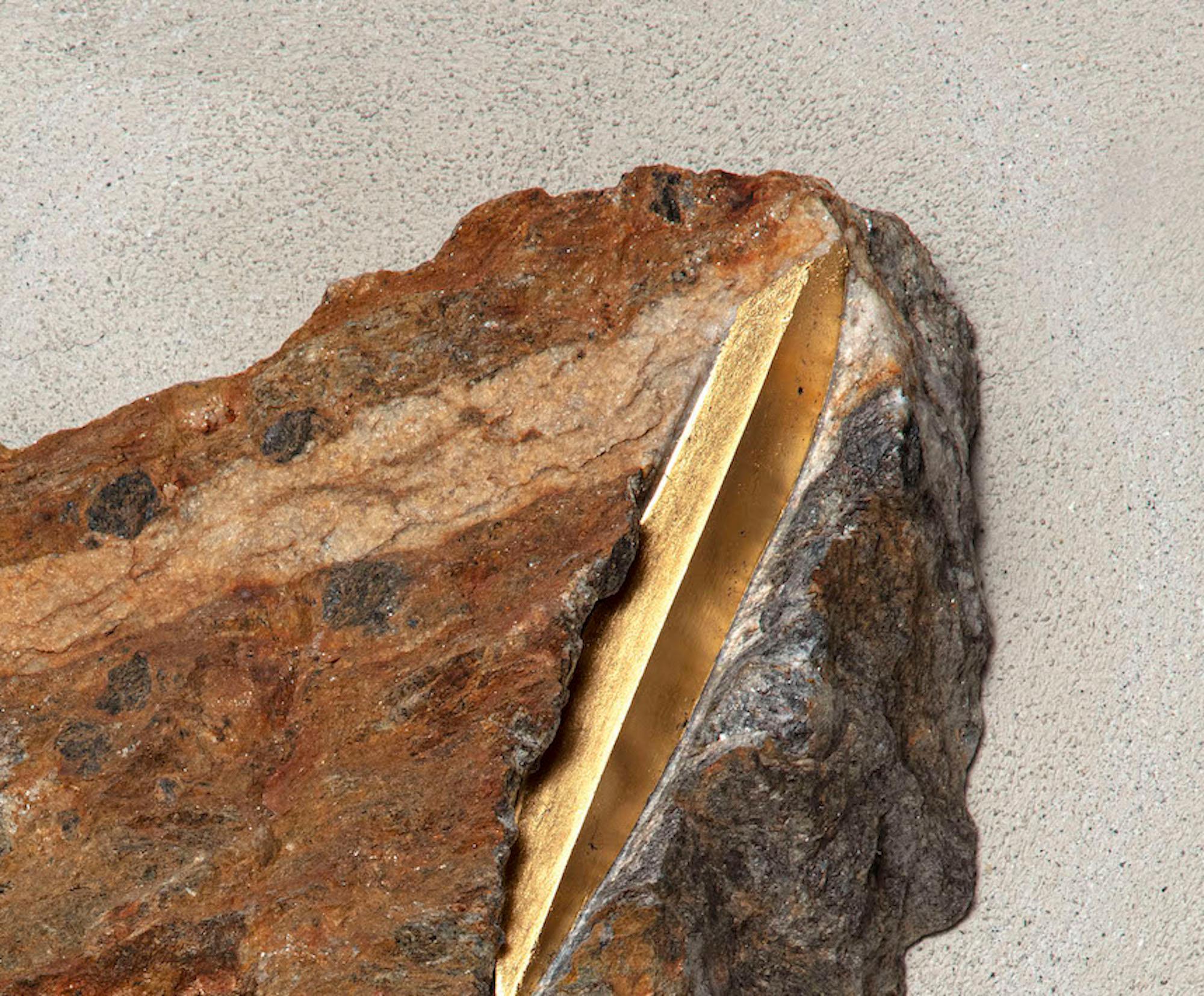 Sezione Aurea 2024-010 by Mattia Bosco - Wall sculpture, marble, gold leaf, rock For Sale 1