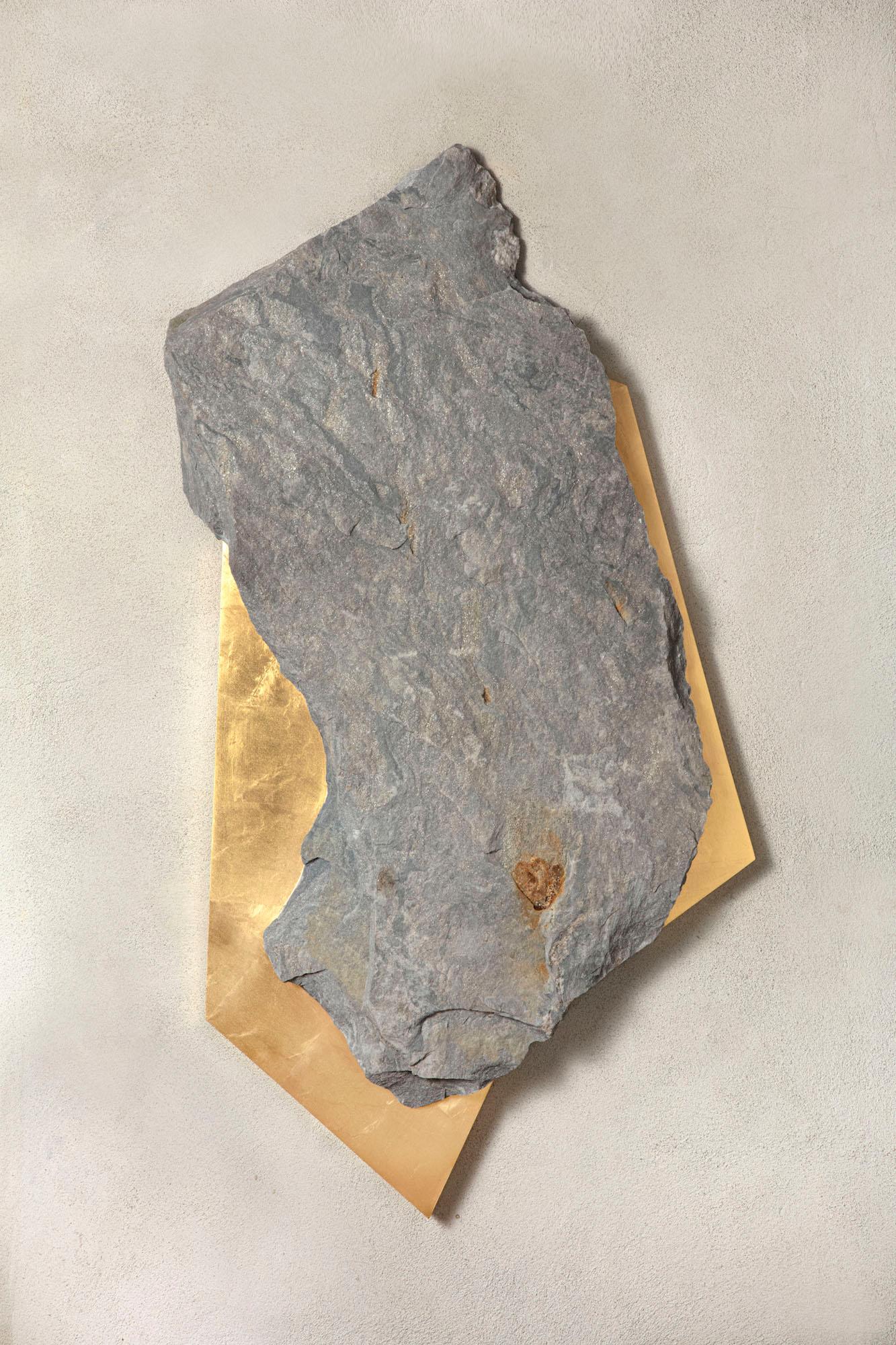 Sezione Aurea 2024-014 by Mattia Bosco - Wall sculpture, marble, gold leaf, rock