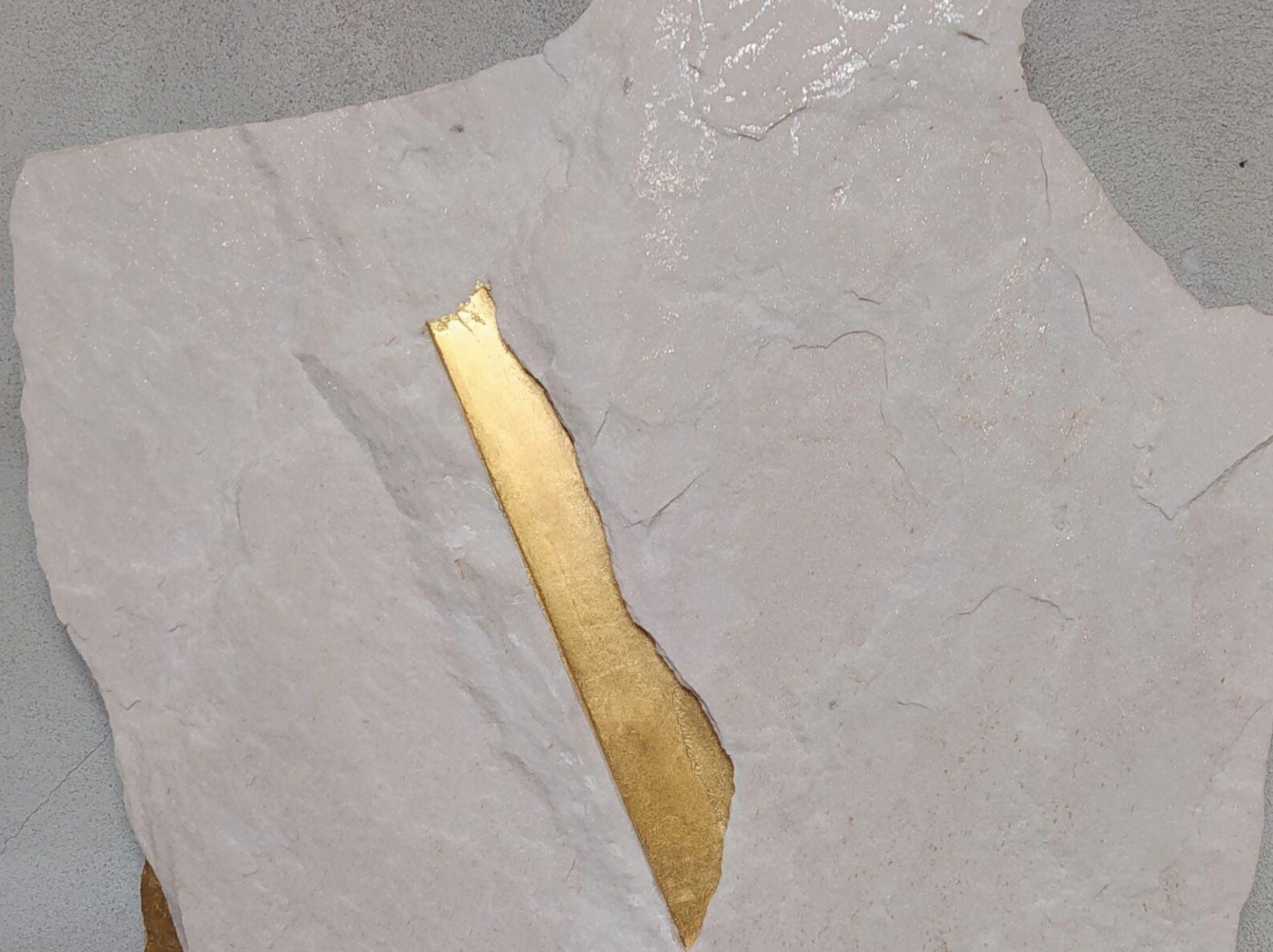 Sezione Aurea A7 by Mattia Bosco - Marble and gold leaf abstract wall sculpture For Sale 1