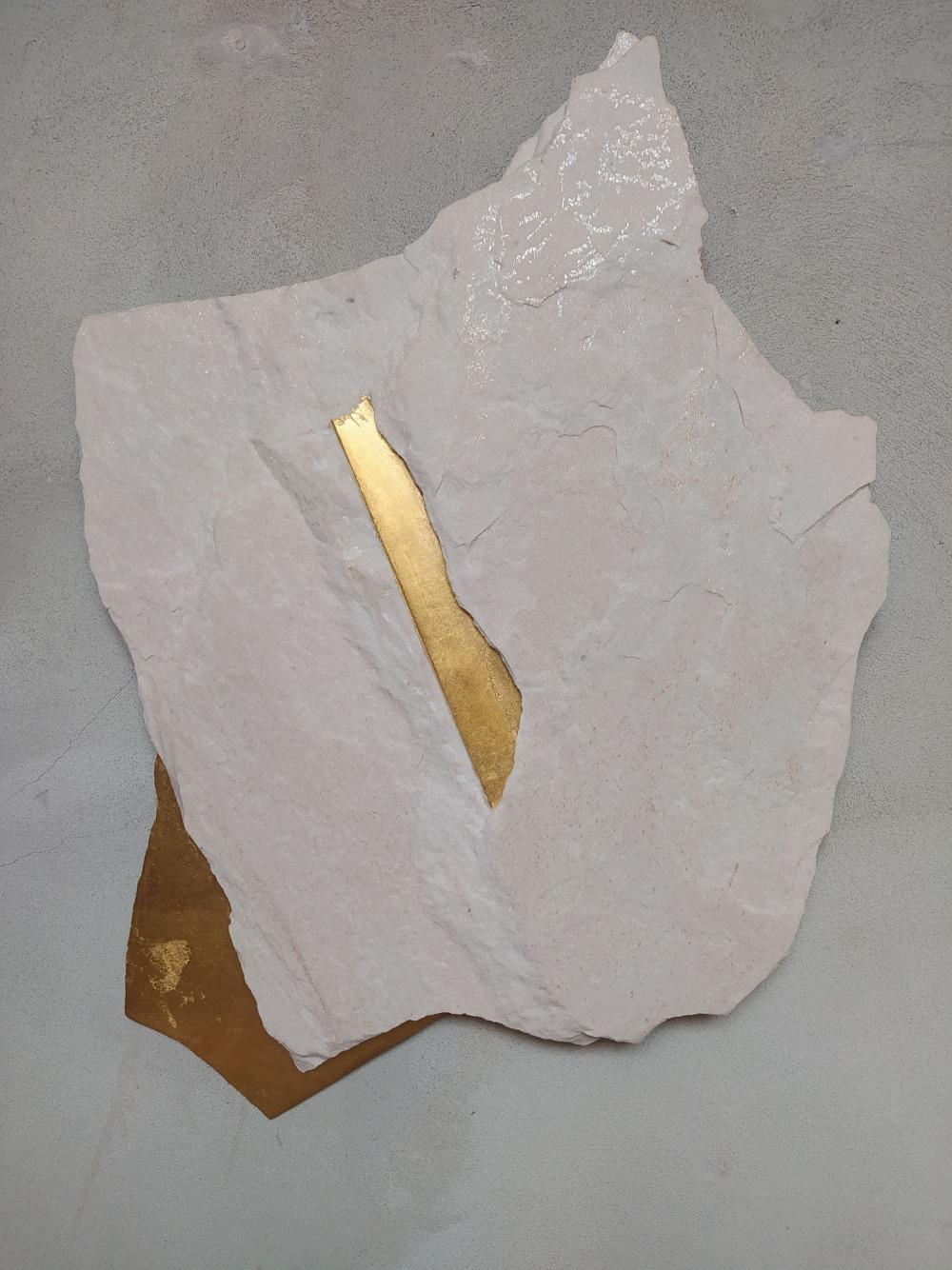 Sezione Aurea A7 is a unique sculpture by contemporary artist Mattia Bosco. This sculpture is made of Palissandro marble and gold leaf, dimensions are 72 × 53.5 × 4 cm (28.3 × 21.1 × 1.6 in). 

The process used by the artist is significantly