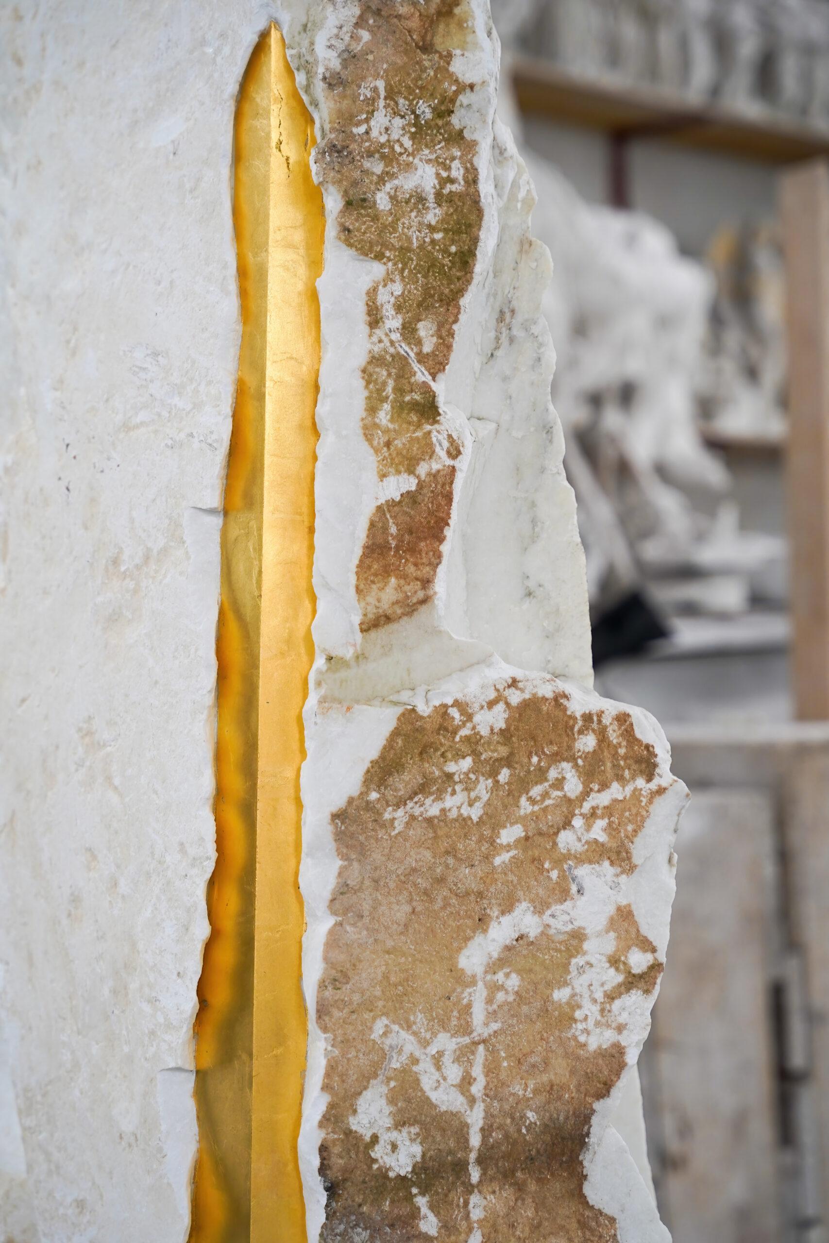Sezione Aurea-C2 by Mattia Bosco - Monumental sculpture, marble, white, gold  3