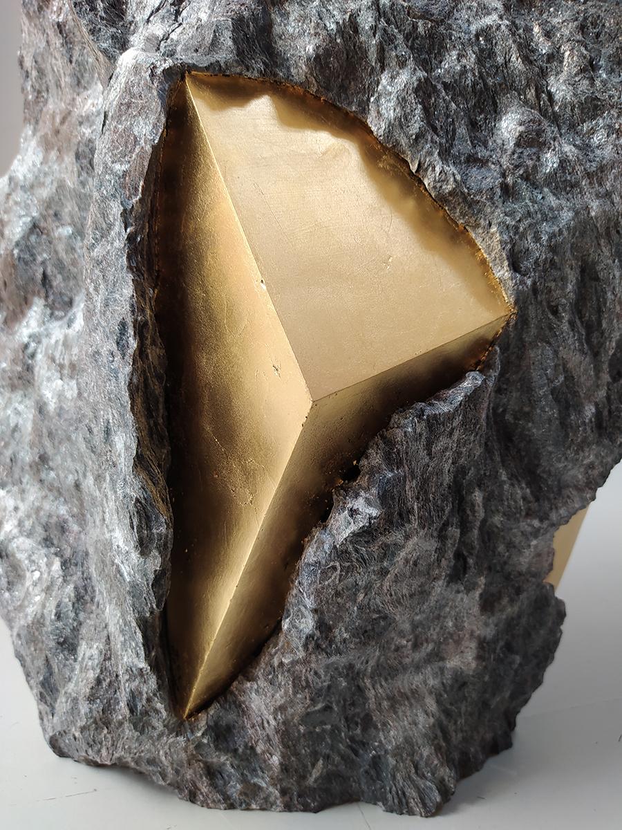 SW3 by Mattia Bosco - Abstract marble sculpture, gold leaf For Sale 3