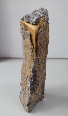 SW7 by Mattia Bosco - Abstract marble sculpture, gold leaf, black Palissandro