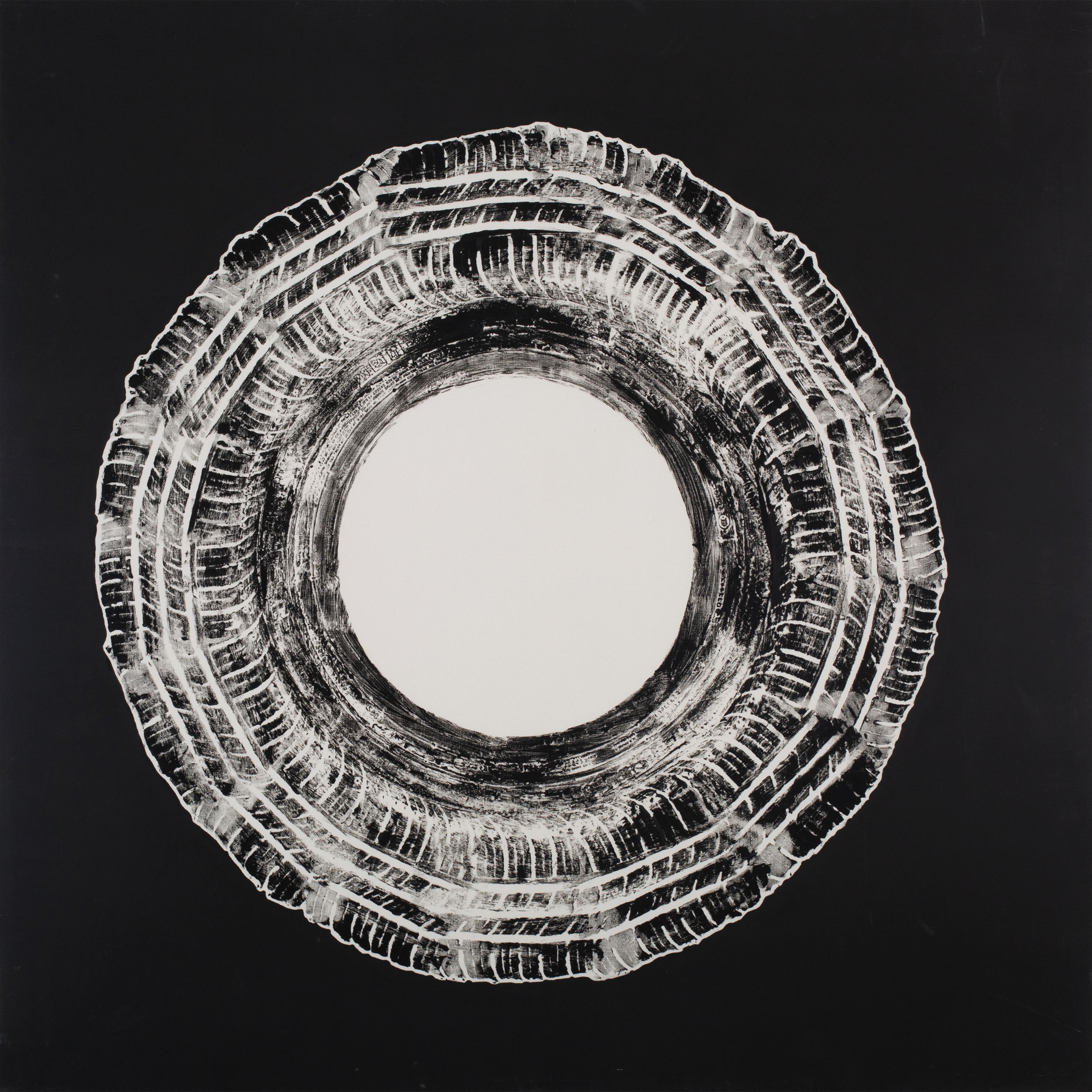 'Flat Layers  Black' Conceptual Painting, Tire Tread Print