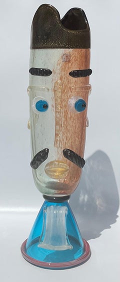 Scultura di testa in vetro artistico di Murano di Mattia Toso firmata dall'artista Etichetta originale