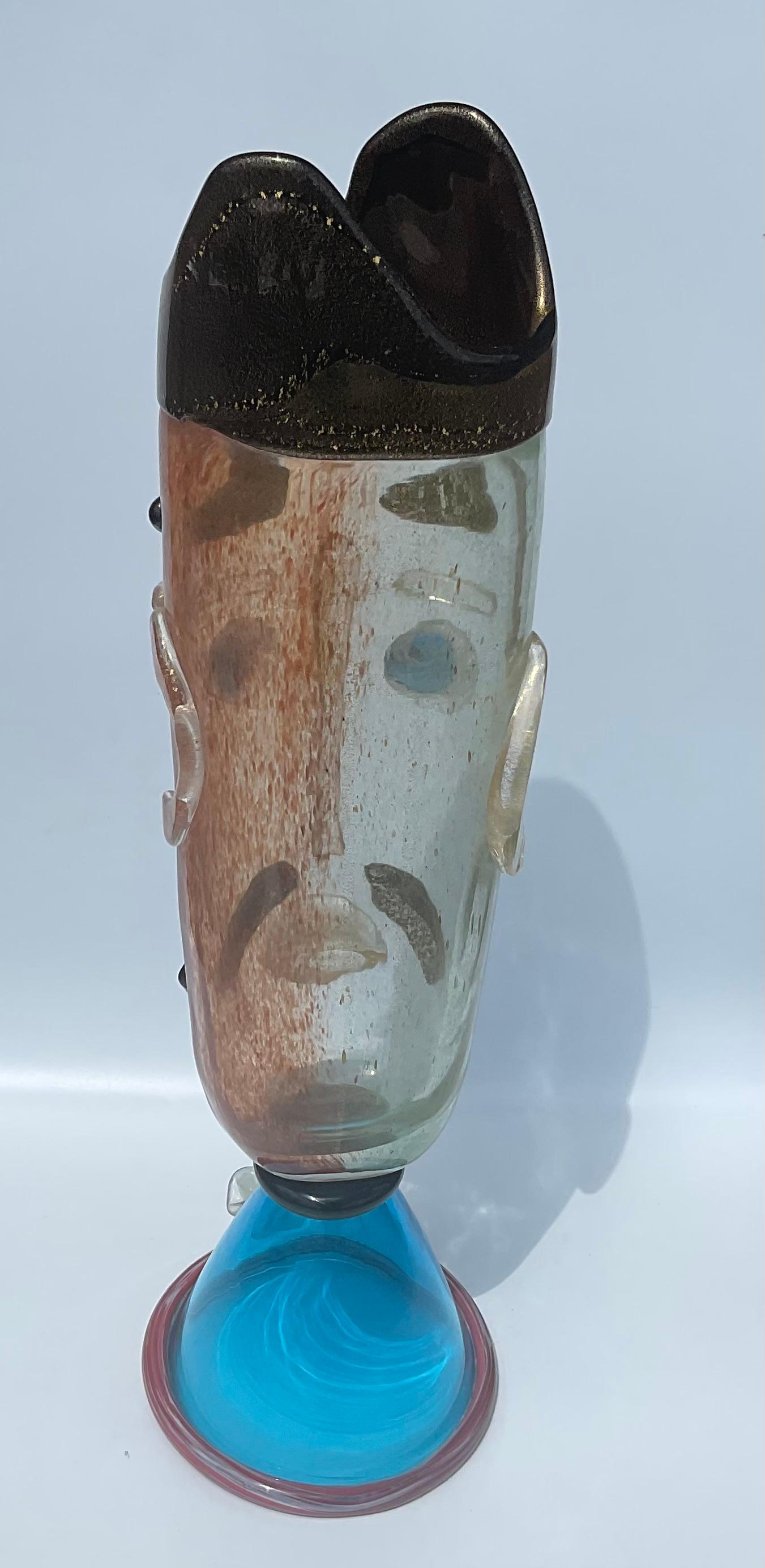 Fin du 20e siècle Mattia Toso - Sculpture de tête en verre d'art de Murano signée par l'artiste - Étiquette originale  en vente