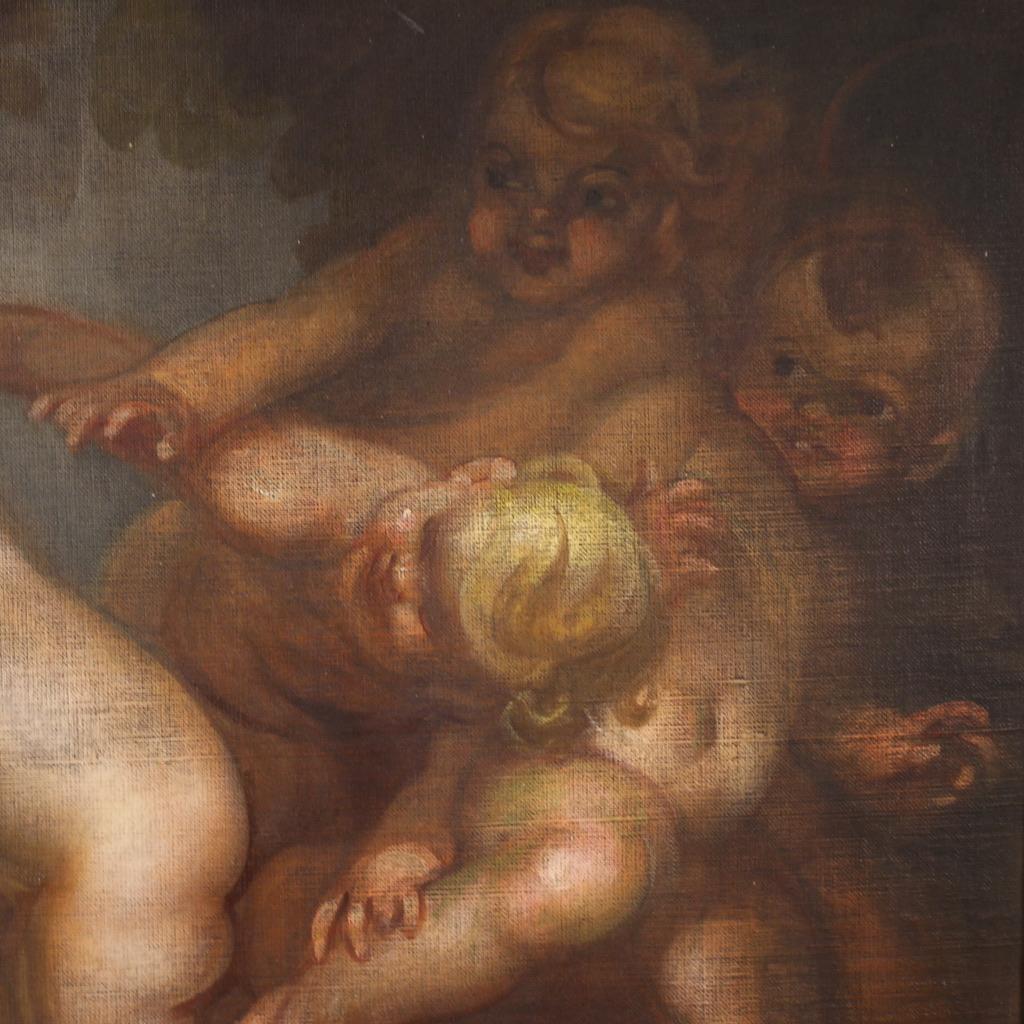 20th Century Oil on Canvas Italian Signed Mattia Traverso Painting Cherubs Game For Sale 10
