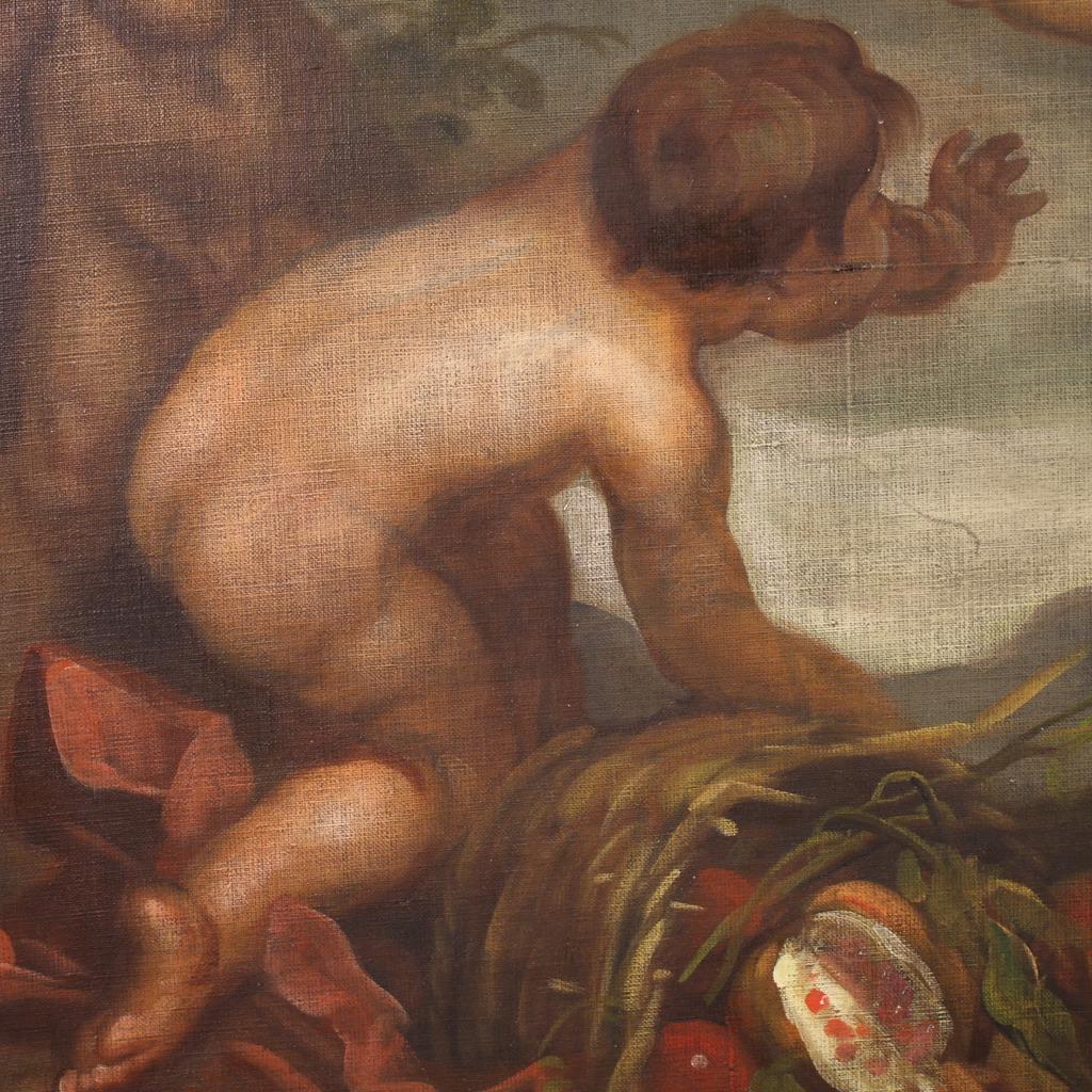 20th Century Oil on Canvas Italian Signed Mattia Traverso Painting Cherubs Game For Sale 11