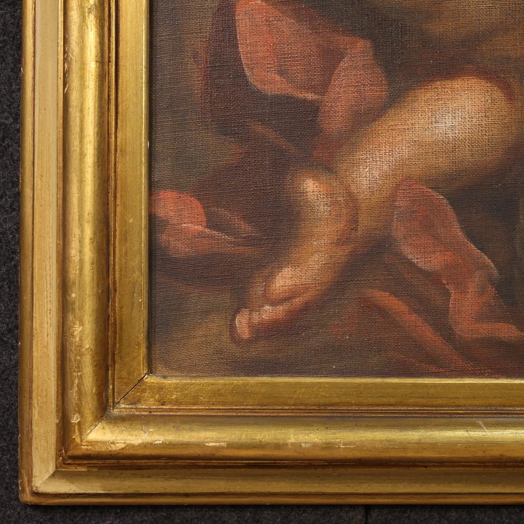 20th Century Oil on Canvas Italian Signed Mattia Traverso Painting Cherubs Game For Sale 7
