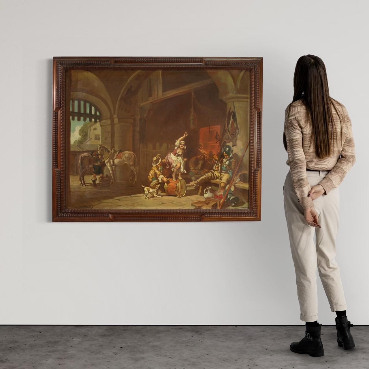 20. Jahrhundert Öl auf Leinwand Signiert Mattia Traverso Innenszene Gemälde, 1930 im Angebot 3