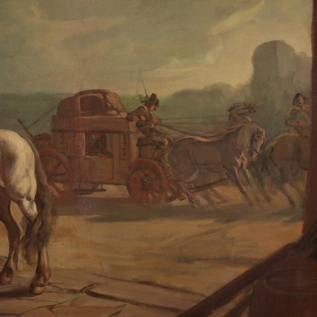20ème siècle Huile sur toile signée Mattia Traverso Peinture italienne Scène de genre en vente 9
