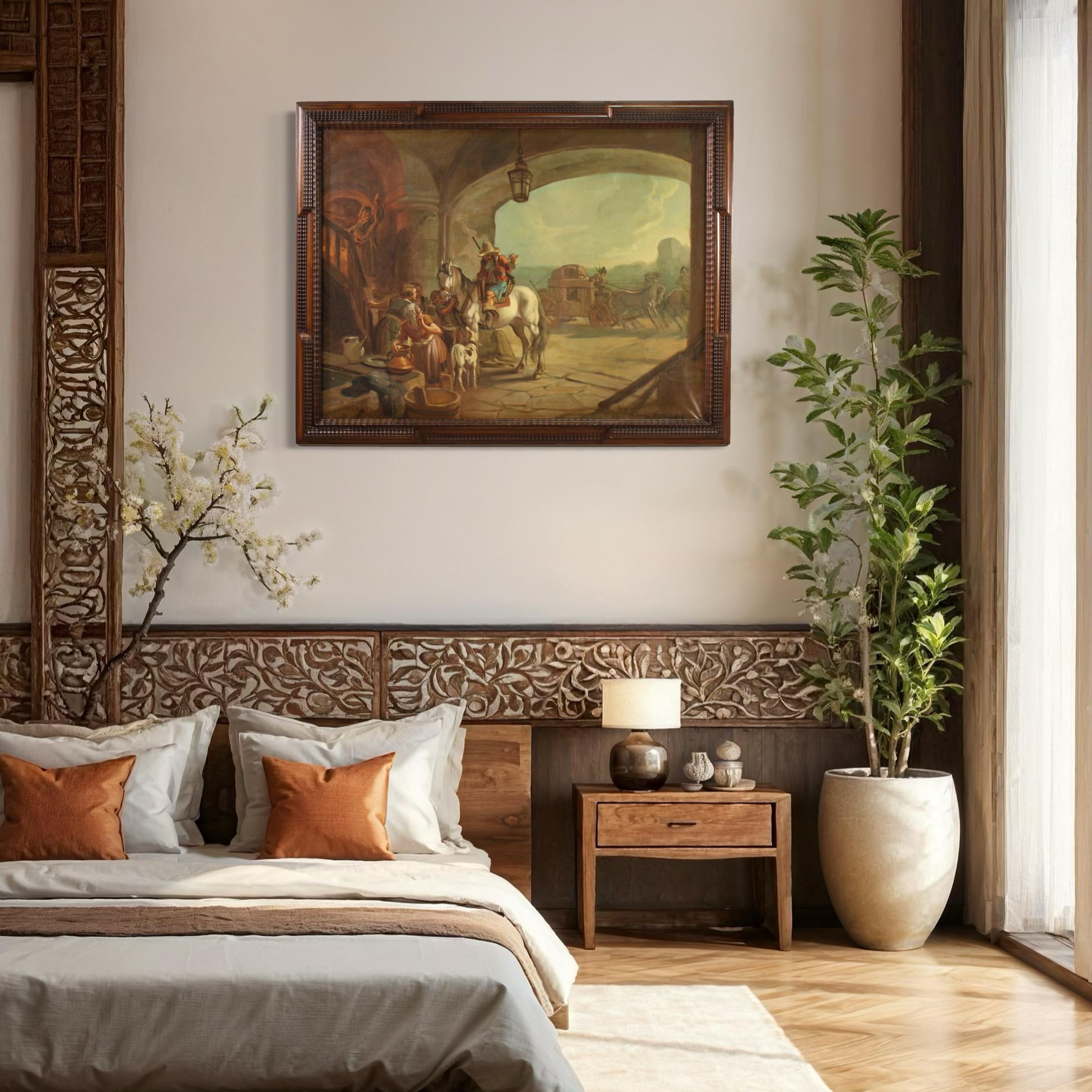 20ème siècle Huile sur toile signée Mattia Traverso Peinture italienne Scène de genre en vente 12