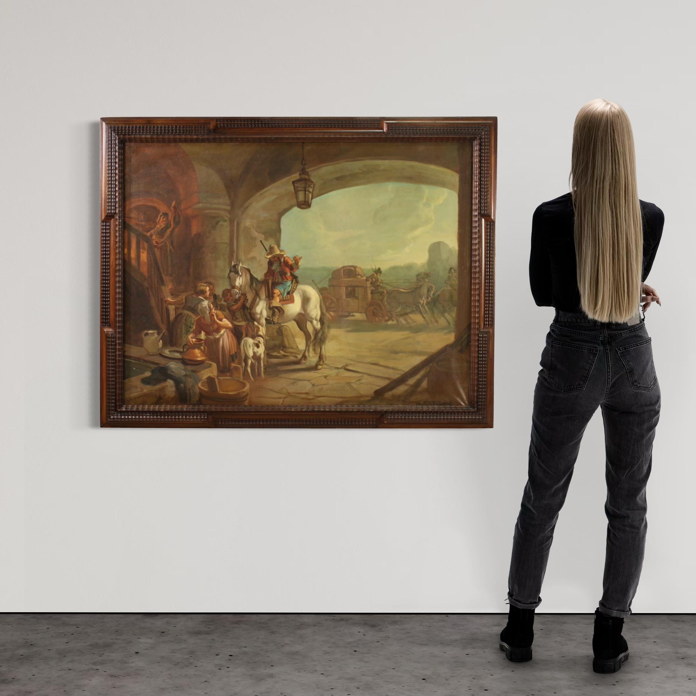 20ème siècle Huile sur toile signée Mattia Traverso Peinture italienne Scène de genre en vente 2