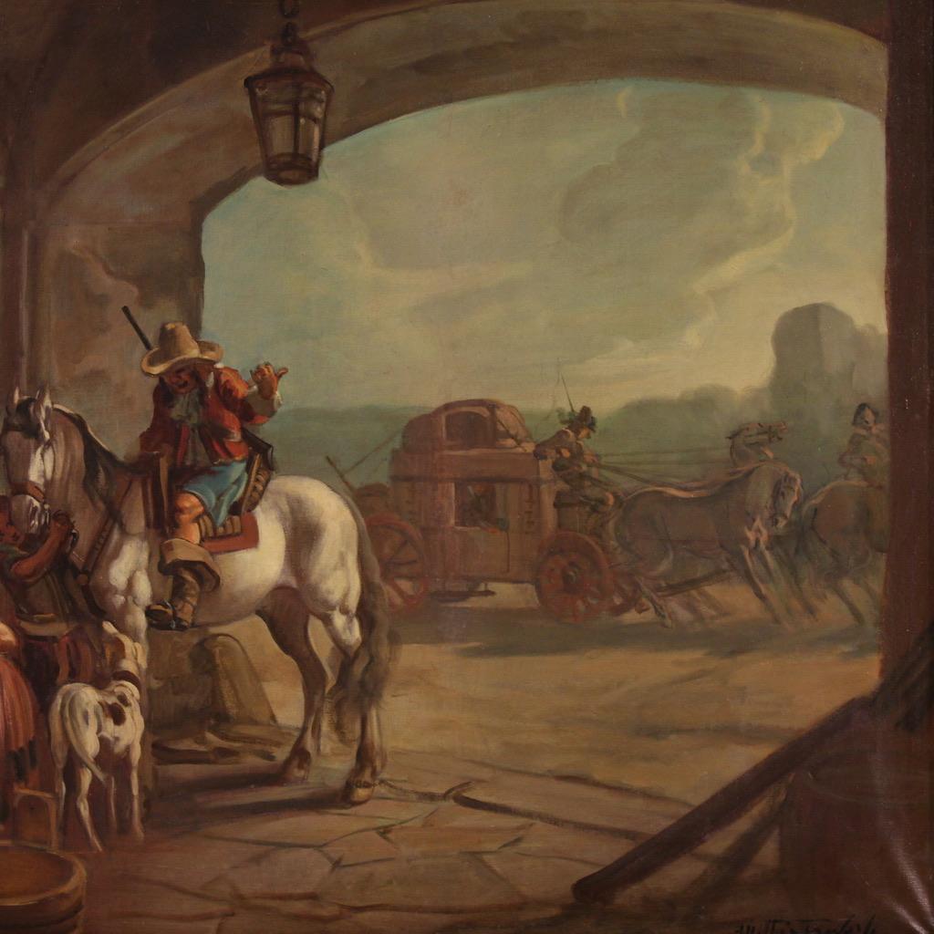 20ème siècle Huile sur toile signée Mattia Traverso Peinture italienne Scène de genre en vente 3