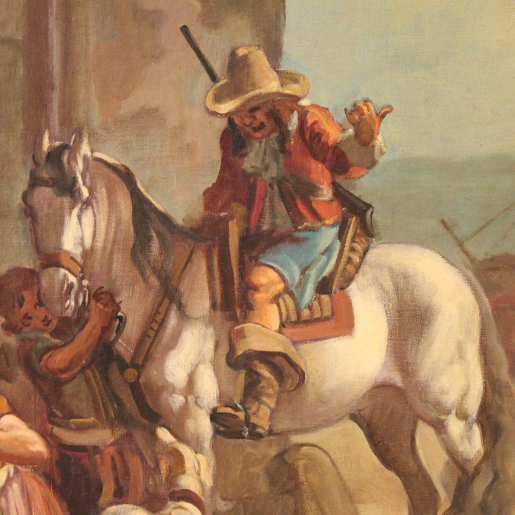 20ème siècle Huile sur toile signée Mattia Traverso Peinture italienne Scène de genre en vente 4