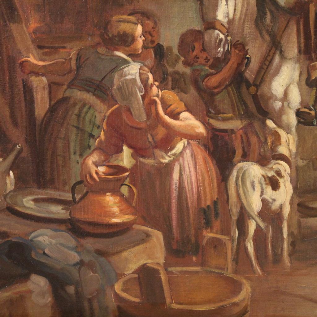 20ème siècle Huile sur toile signée Mattia Traverso Peinture italienne Scène de genre en vente 5