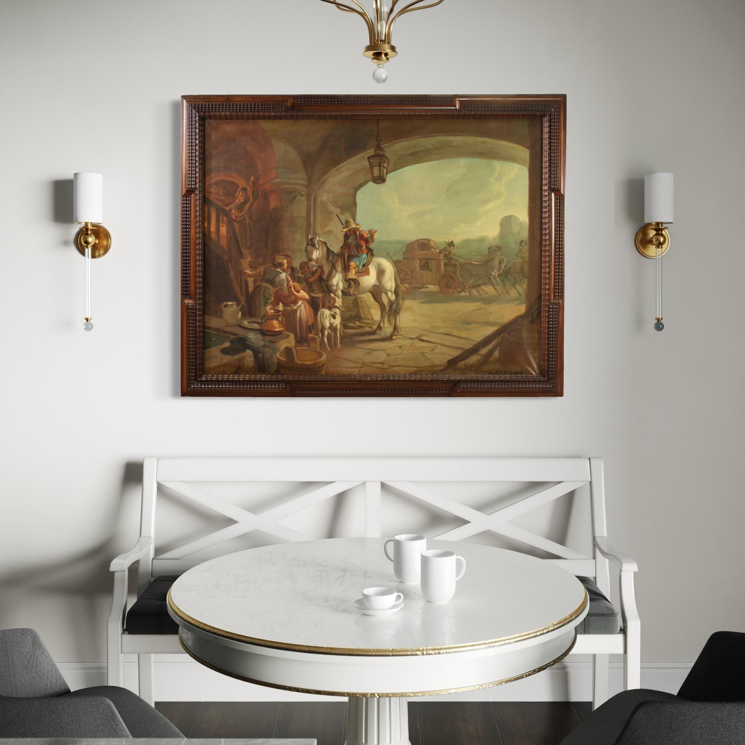 20ème siècle Huile sur toile signée Mattia Traverso Peinture italienne Scène de genre en vente 6