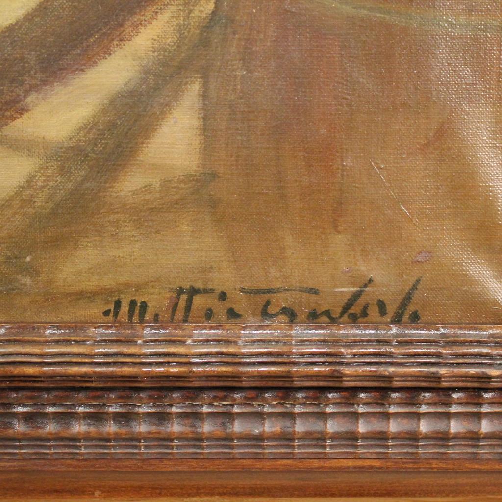 20ème siècle Huile sur toile signée Mattia Traverso Peinture italienne Scène de genre en vente 7