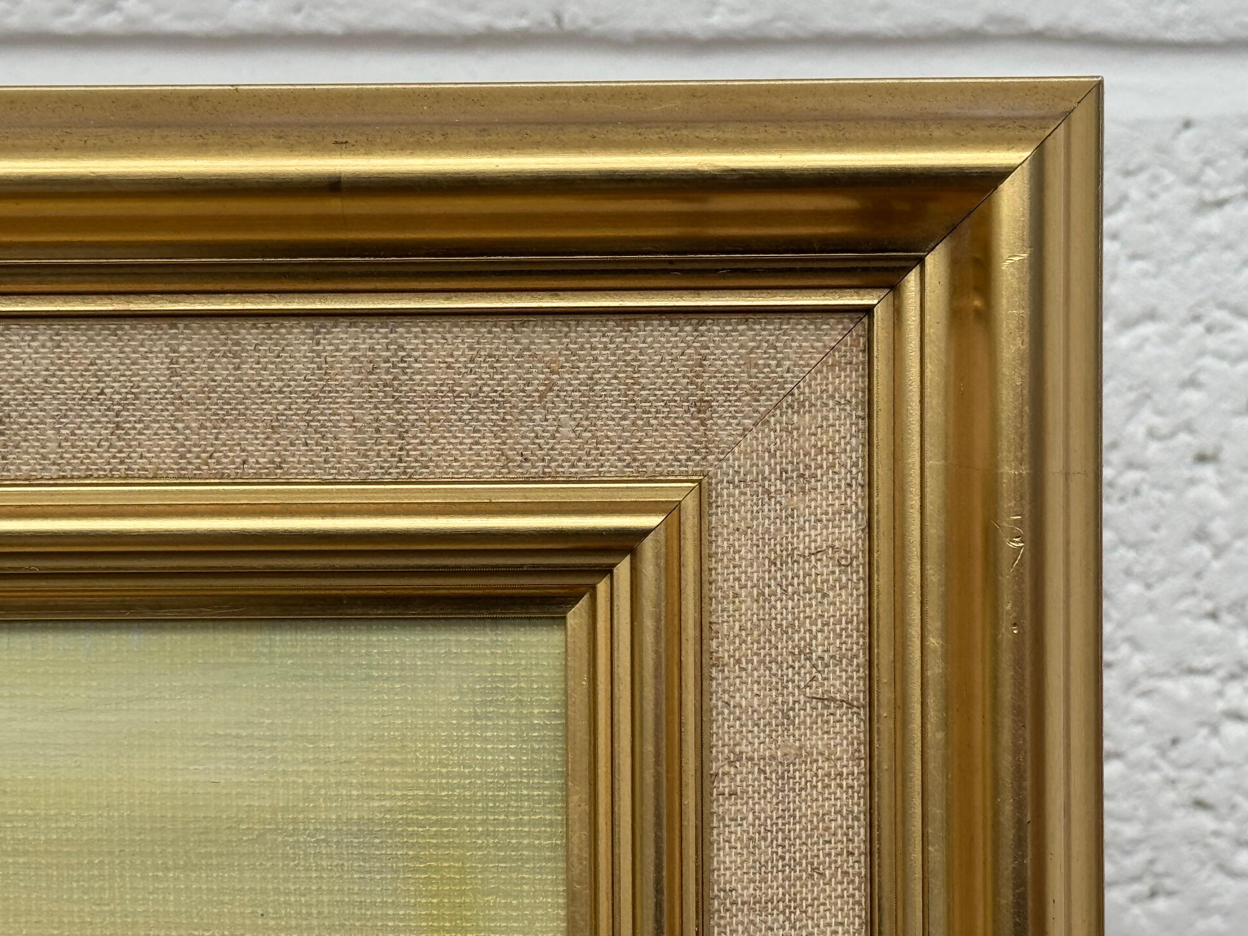 Paysage marin doré avec des vagues s'écrasant sur des rochers au coucher du soleil par un artiste du 20e siècle en vente 6