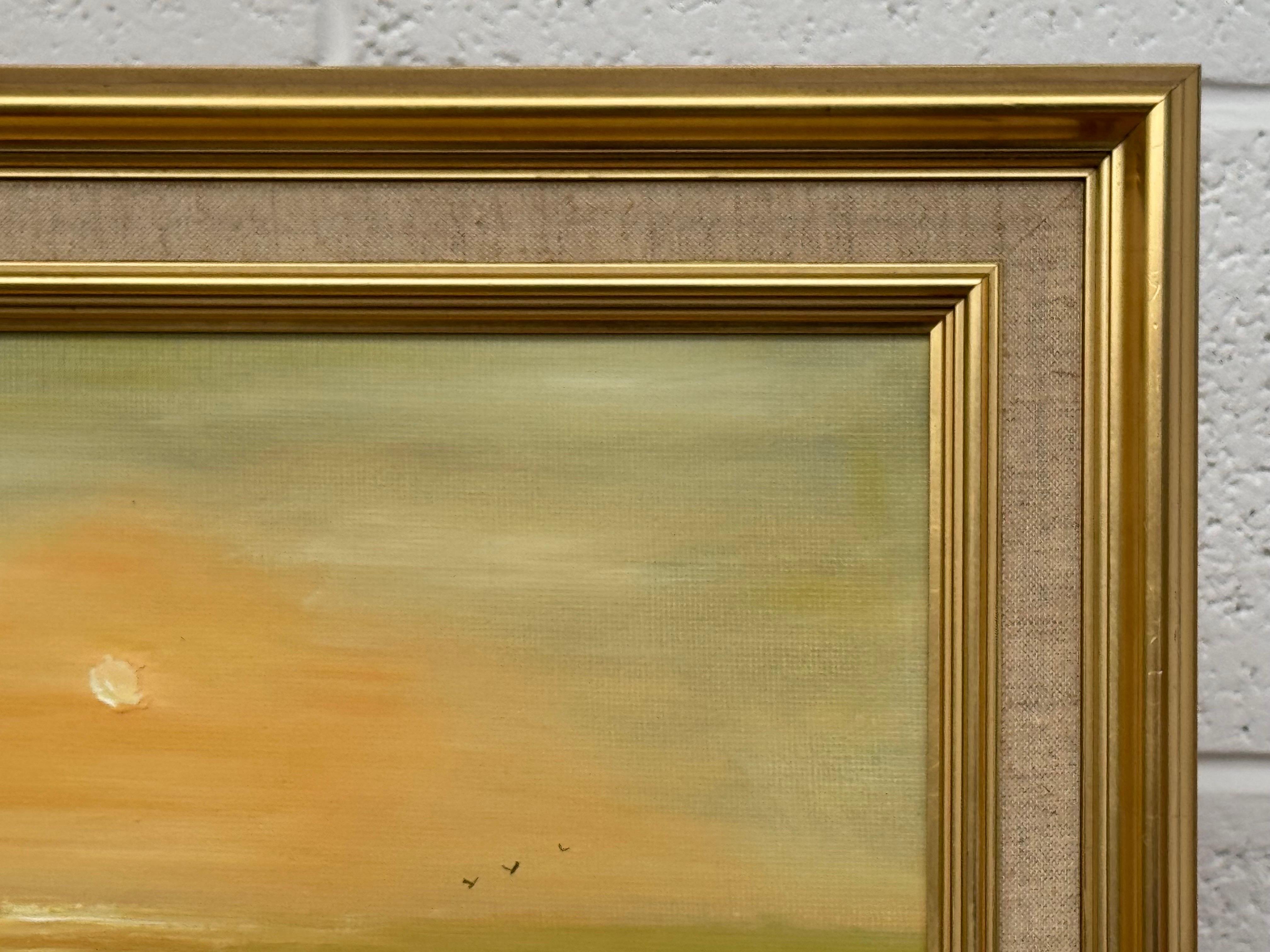 Paysage marin doré avec des vagues s'écrasant sur des rochers au coucher du soleil par un artiste du 20e siècle en vente 9