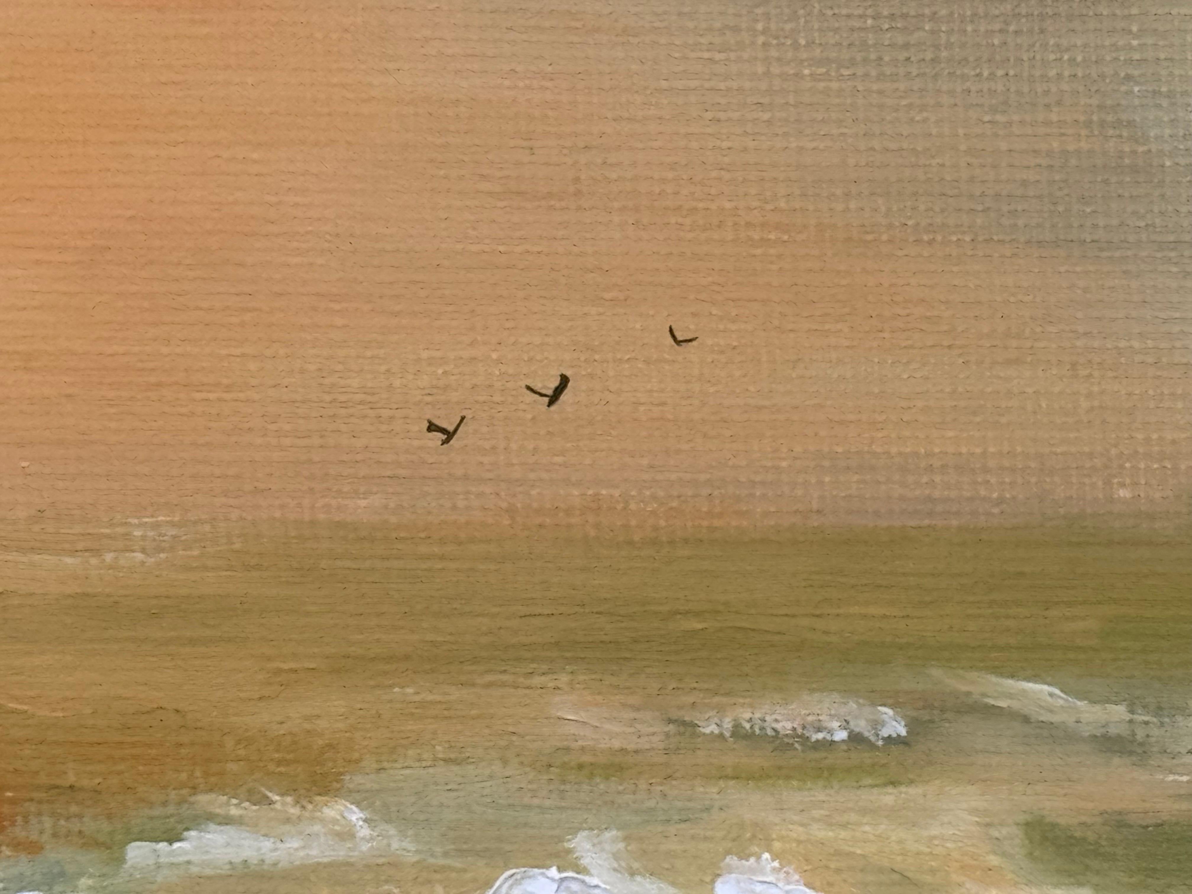 Paysage marin doré avec des vagues s'écrasant sur des rochers au coucher du soleil par un artiste du 20e siècle en vente 10