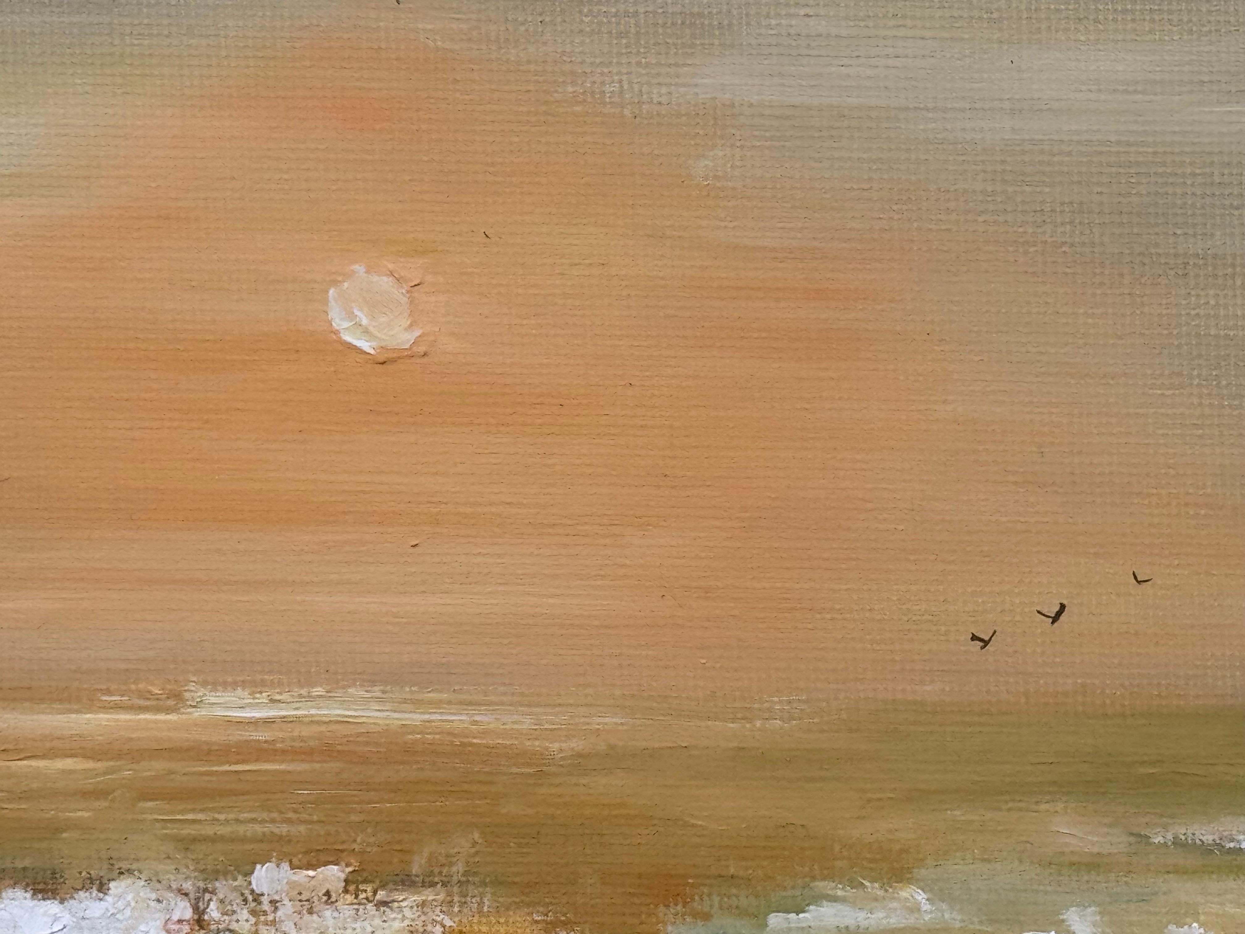 Paysage marin doré avec des vagues s'écrasant sur des rochers au coucher du soleil par un artiste du 20e siècle en vente 13