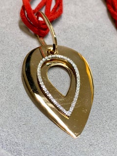 Mattioli 18K Yellow Gold Diamond Pear Pendant Necklace On Red Leather 21”