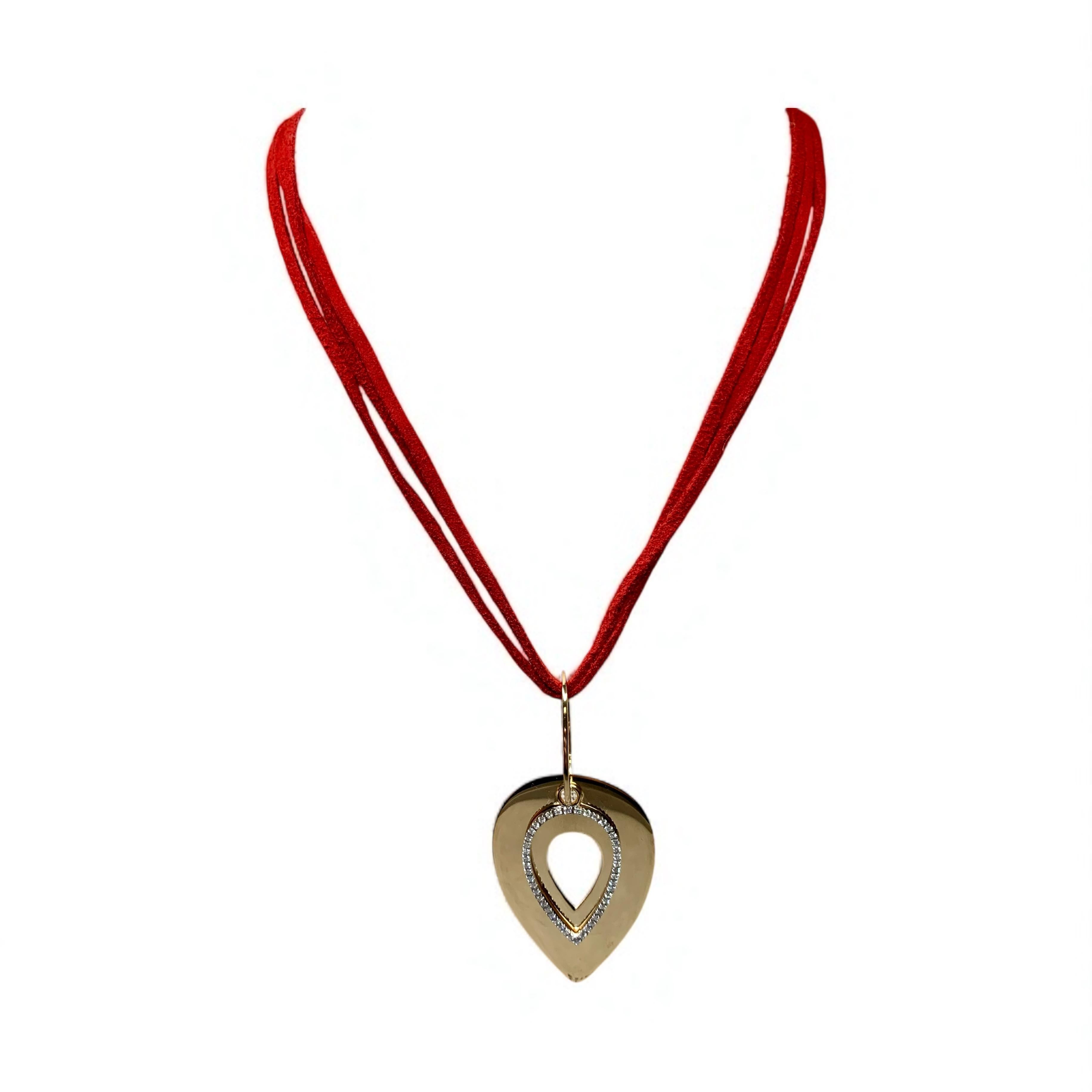 Mattioli Collier pendentif poire en or jaune 18K avec diamants sur cuir rouge 21