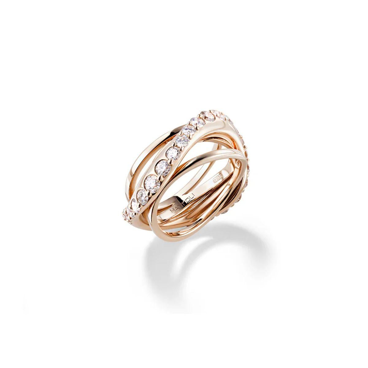 Mattioli Aspis Collection Ring in 18k rose gold and 2,22 ct. white diamonds.

Production Time 4-5 weeks

ASPIS COLLECTION
The mesmerizing movements of a crawling snake on the sand are masterfully reinvented in Aspis’ hammered 18k gold chains and
