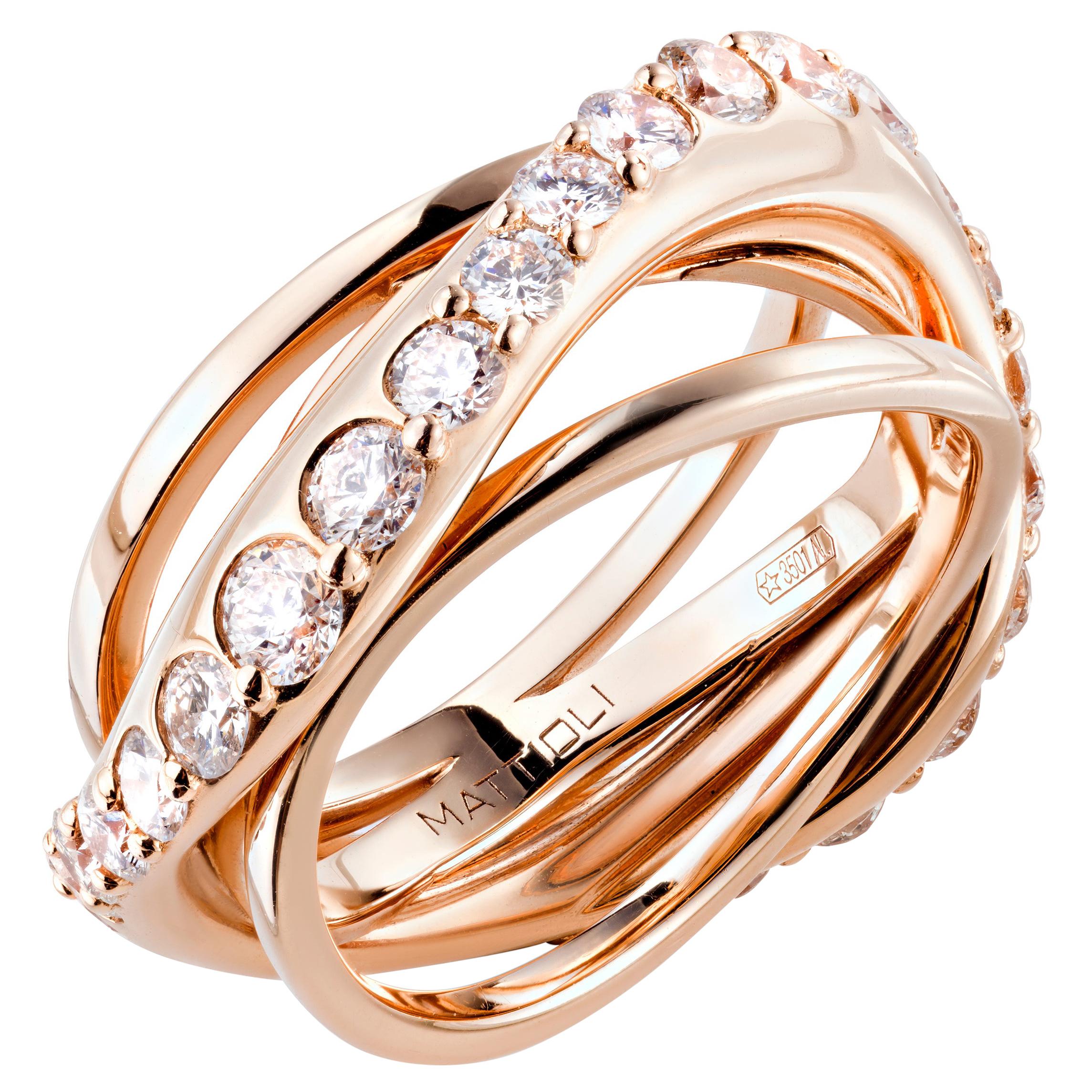 En vente :  Mattioli Bague Spinner en or rose et diamants blancs en forme d'aspis