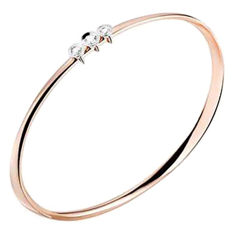 Mattioli Chips Bangle in Rose Gold White Gold Bezels and White Movable Diamonds For Sale
