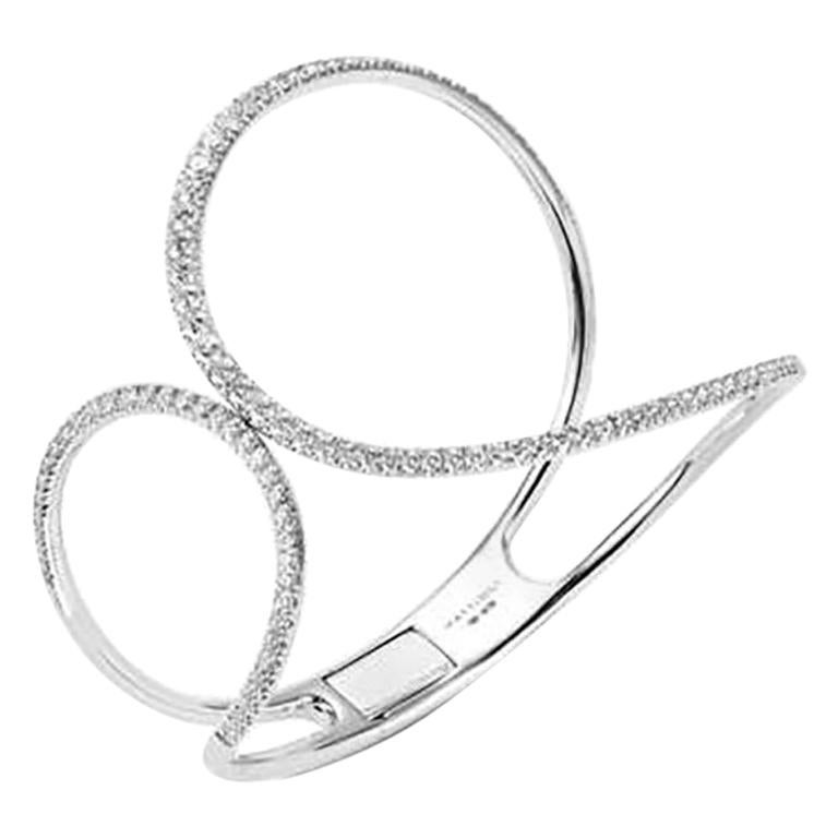 Mattioli Chips Contrarié Cuff in White Gold and White Diamonds For Sale