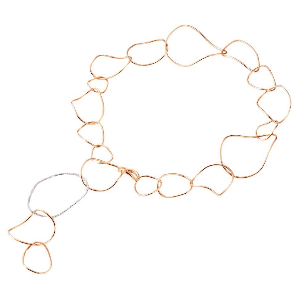 Mattioli Chips Necklace in 18 Karat Rose Gold, White Gold and White Diamonds For Sale