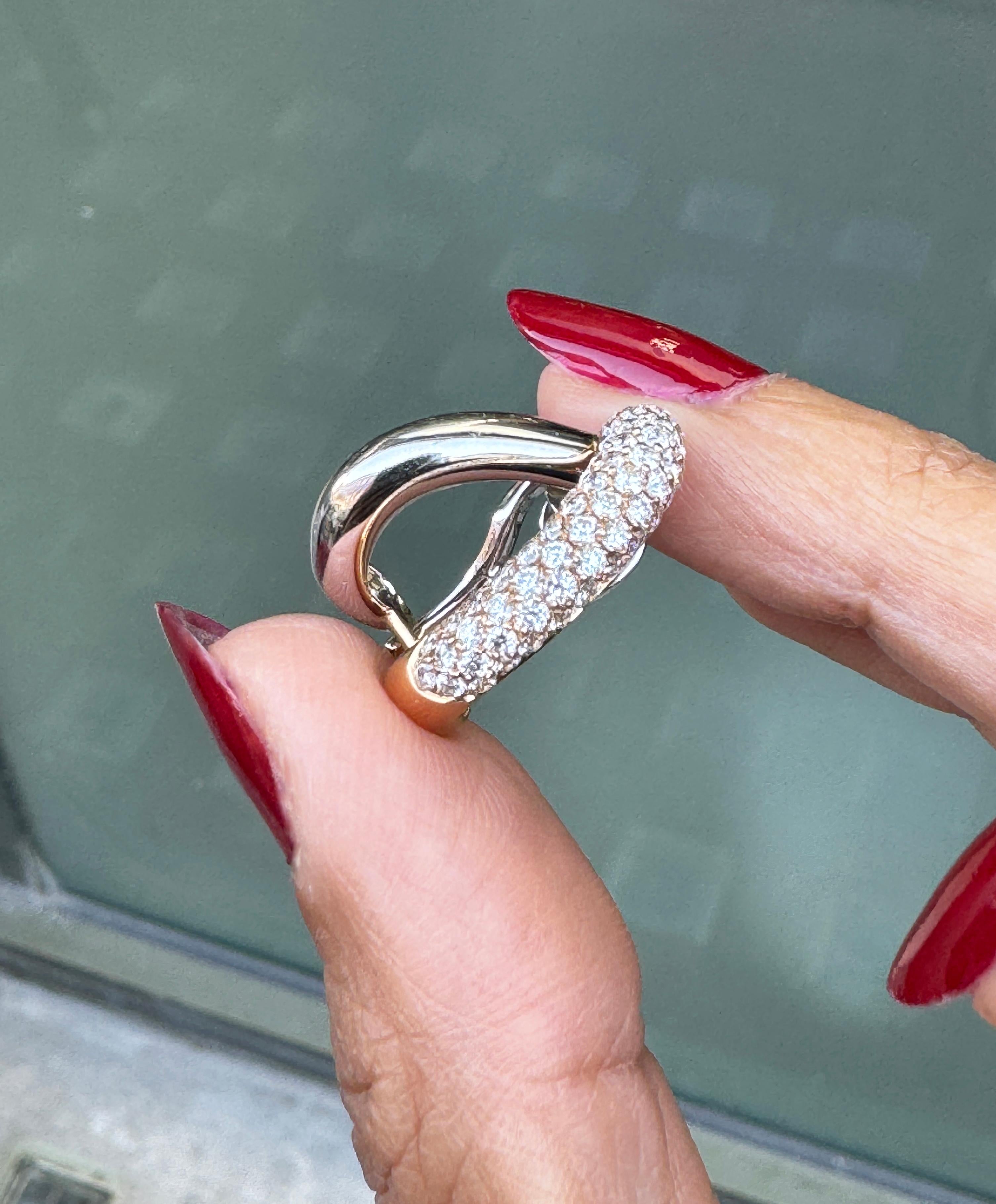 Mattioli Diamond 18 Carat Rose and White Gold Split Half-Hoop Earrings In Excellent Condition For Sale In London, GB