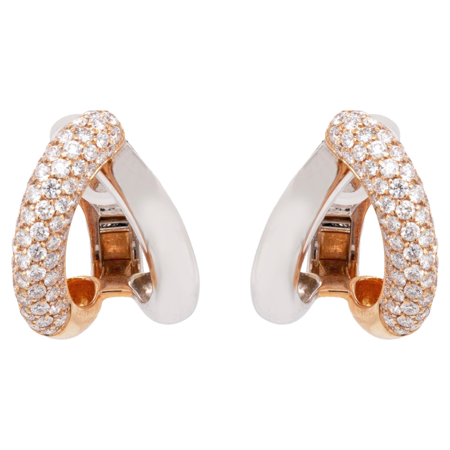 Mattioli Diamond 18 Carat Rose and White Gold Split Half-Hoop Earrings For Sale