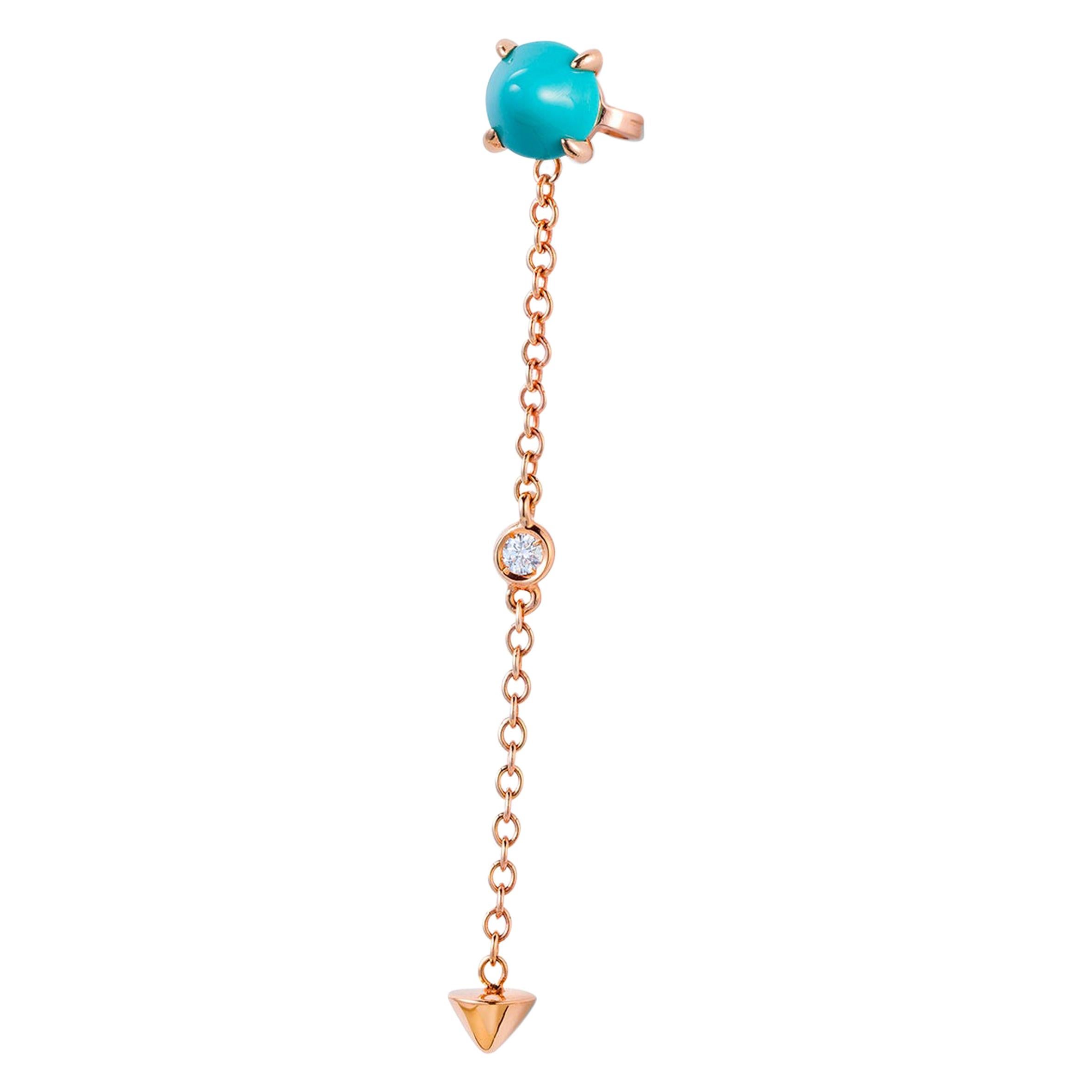 Mattioli Eve_r Mono Earring 18 Karat in Rose Gold and Turquoise, White Diamond For Sale