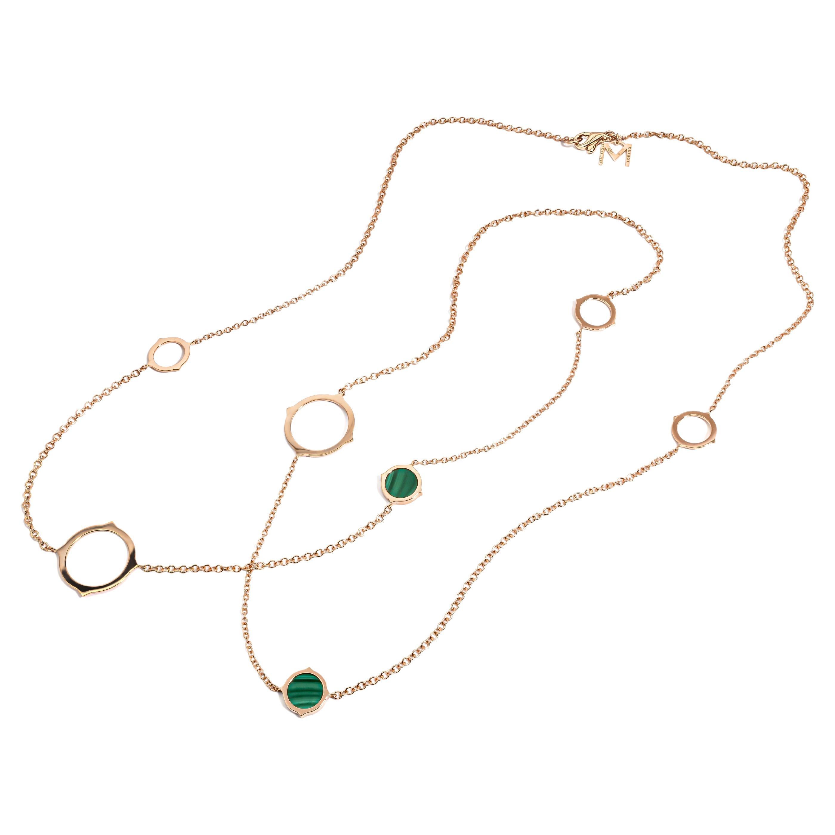 Mattioli Eve_r Neue Sautoir-Halskette aus Roségold mit 2 Malachit-Elementen im Angebot