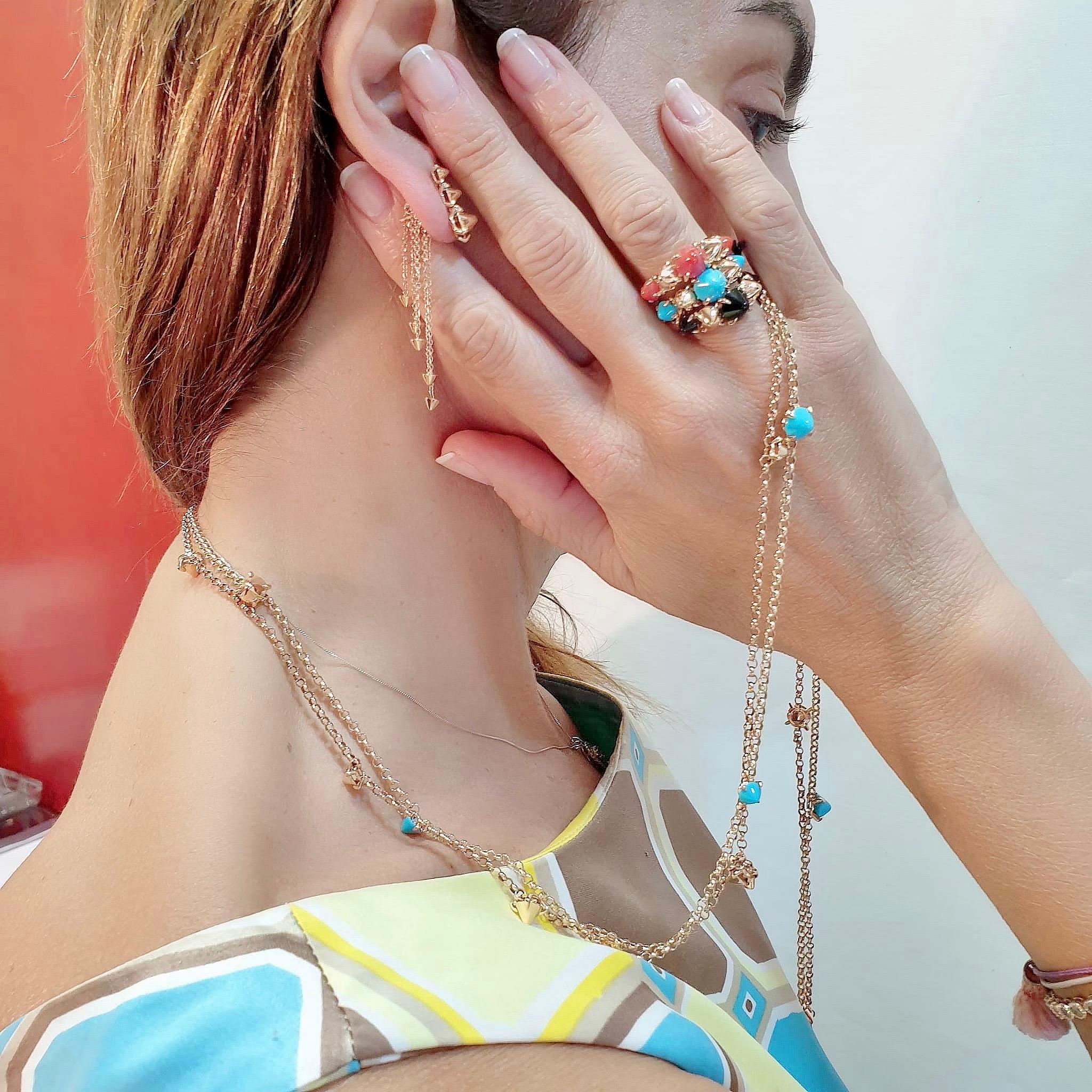 Brilliant Cut Mattioli Eve_r  Sautoir Necklace 18 Karat in Rose Gold and Turquoise For Sale