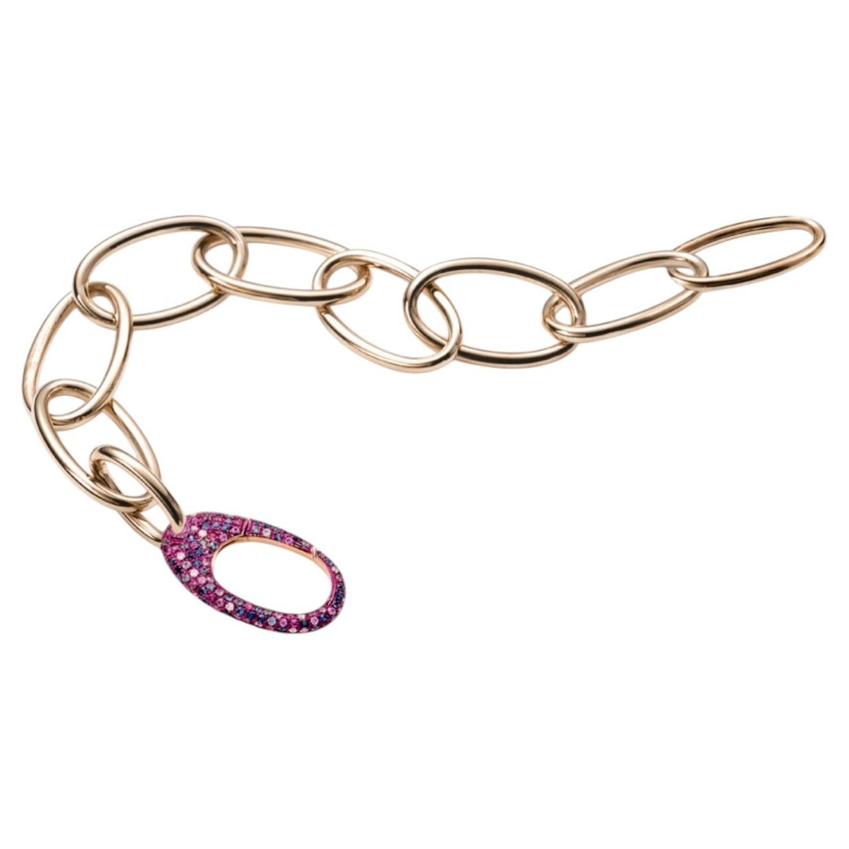 Pulsera Colección Mattioli Hiroko de oro rosa de 18 quilates con diamantes blancos y zafiros en venta