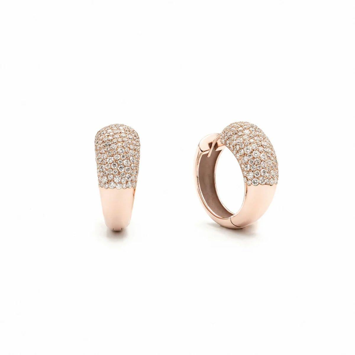 Mattioli Hiroko Collectional - Boucles d'oreilles à petits anneaux en or rose 18 carats et diamants blancs Pour femmes en vente