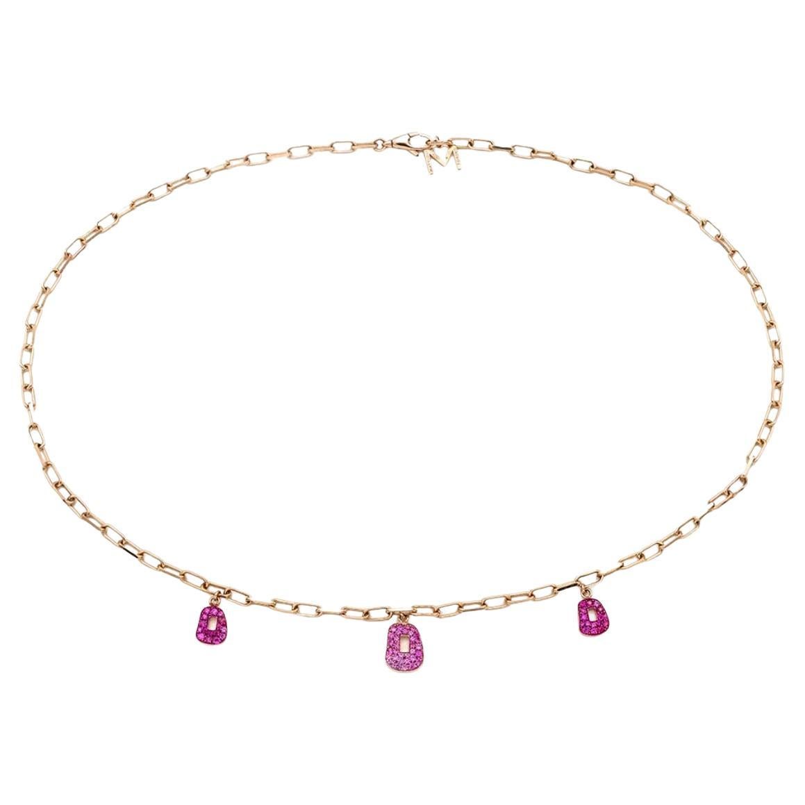 Mattioli Mini Puzzle 3 pendentifs Collier en or rose et saphirs roses