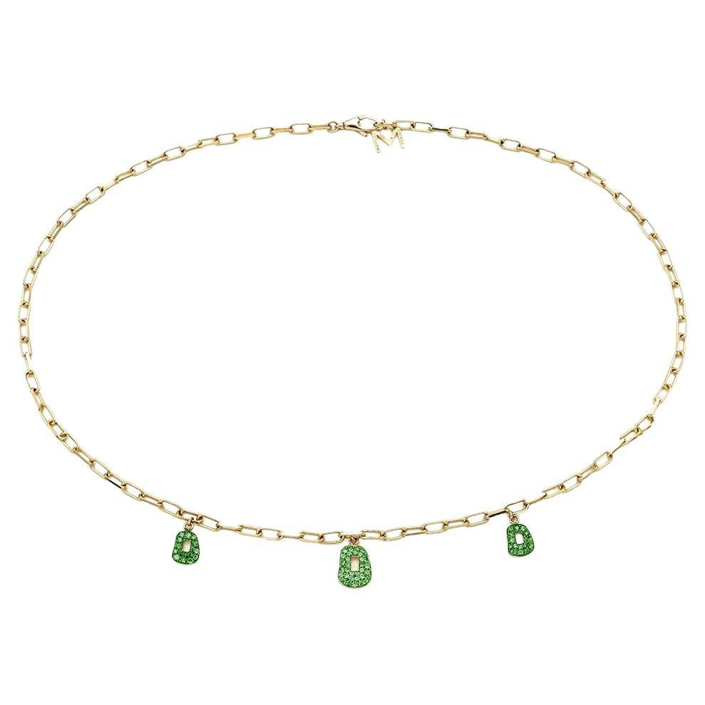 Mattioli Mini Puzzle 3 pendants  Necklace in yellow Gold and tsavorites