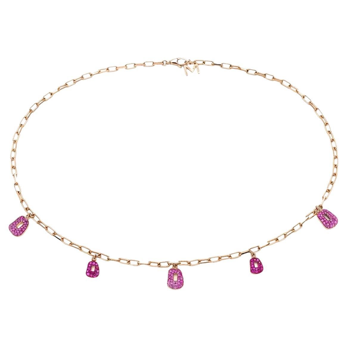 Mattioli Mini- Puzzle 5 Anhänger  Halskette aus Roségold und rosa Saphiren