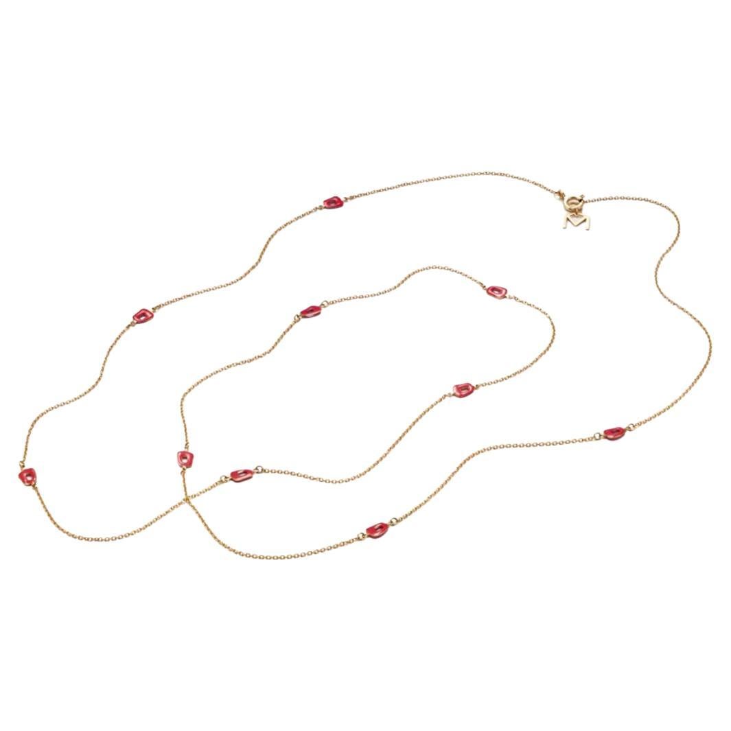 Mattioli Mini Puzzle Necklace in Rose Gold and Red Enamel - 60 cm For Sale