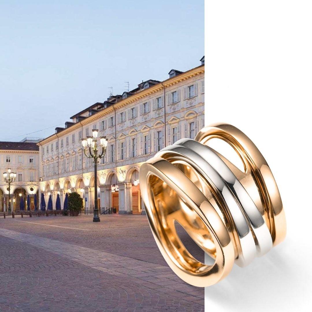 Multisize Aspis spinner ring in rose and white gold.
S Sizes 5.1/4 - 6.1/2
M Sizes 6.1/2 - 7.1/2
L Sizes 7.1/2 - 8.3/4
Gold Weight gr.: 16.80
Products available on request in yellow gold, white gold or rose gold upon feasibility.

READY TO