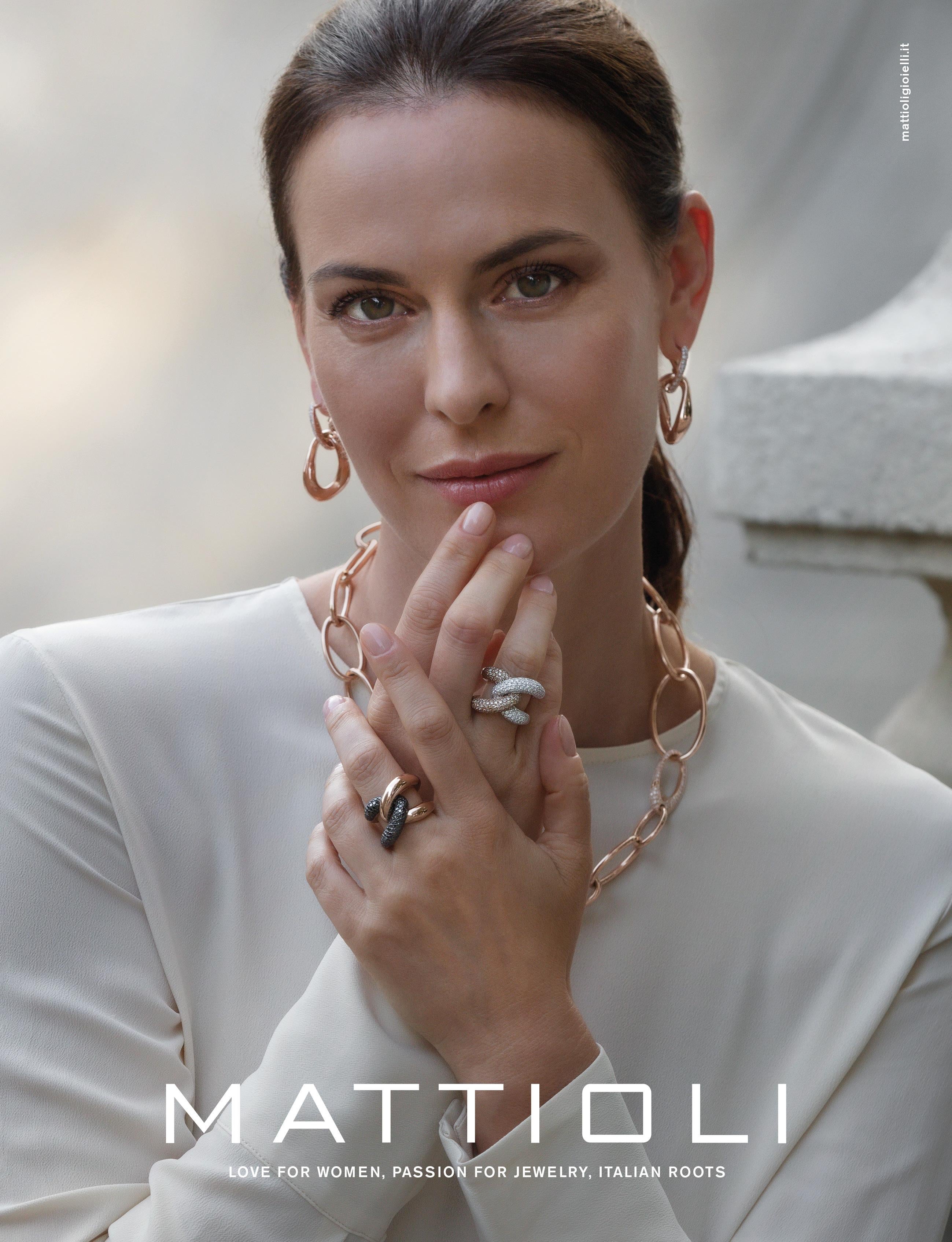 Women's Mattioli Navettes Necklace in Rose Gold, White Gold and White Diamonds For Sale