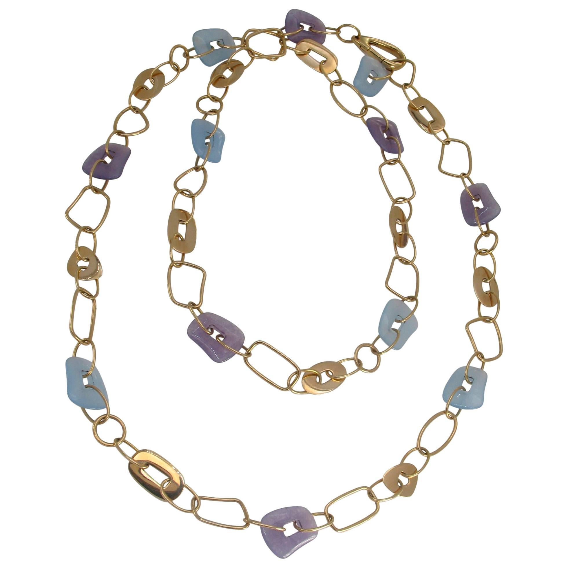 Mattioli Necklace with Blue and Lavender Jade Enhancers in 18 Karat