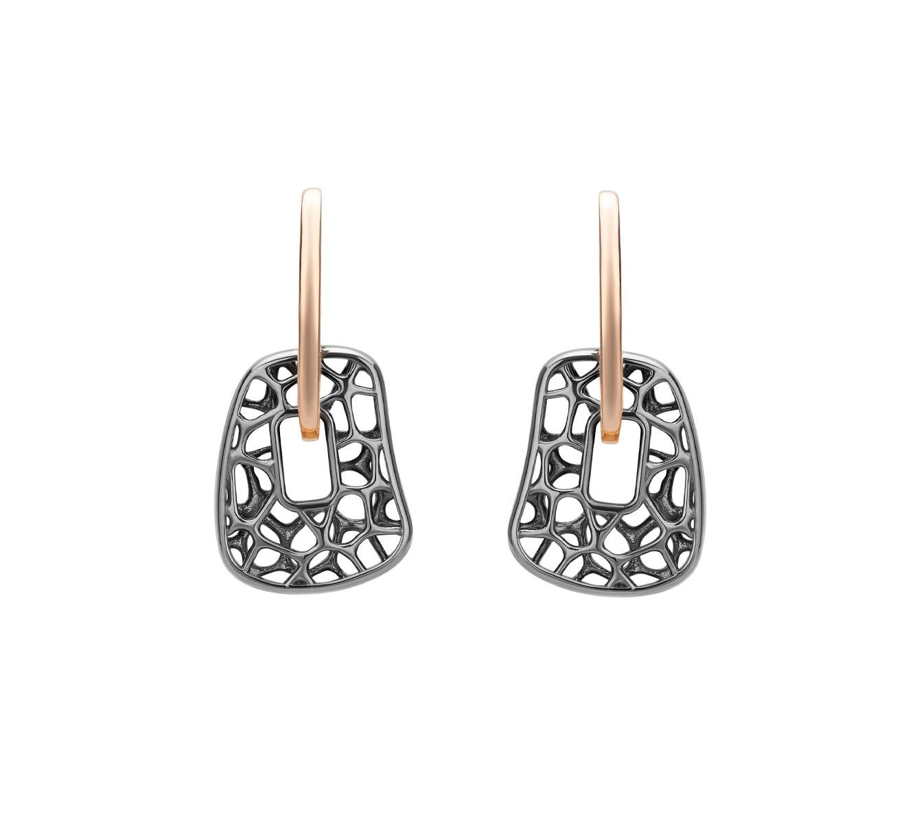 Mattioli Openwork Puzzle 18k Gold Earrings Silver and Bronze Small Size In New Condition For Sale In Bilbao, ES