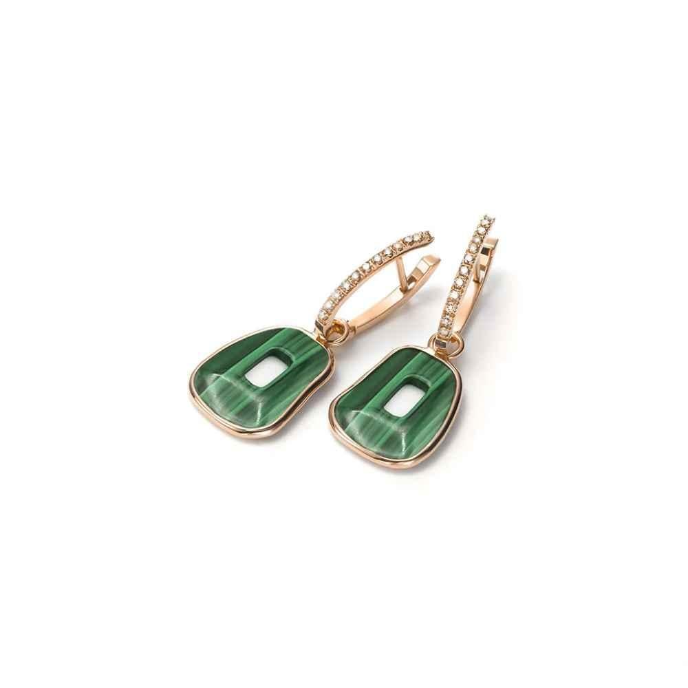 Mattioli Puzzle  18k  Rose Gold , Malachite and Diamonds Earrings
Diamonds 0,34 carats
Diamonds can be brown or white

If not in stock, production time of thre-four weeks.
Also matching, necklace, pendant  and bracelet. 

Joyful, colourful,